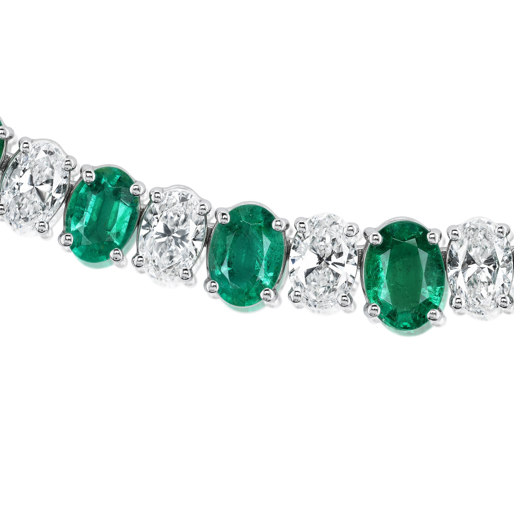 Emerald and Diamond Oval Shape Tennis Necklace