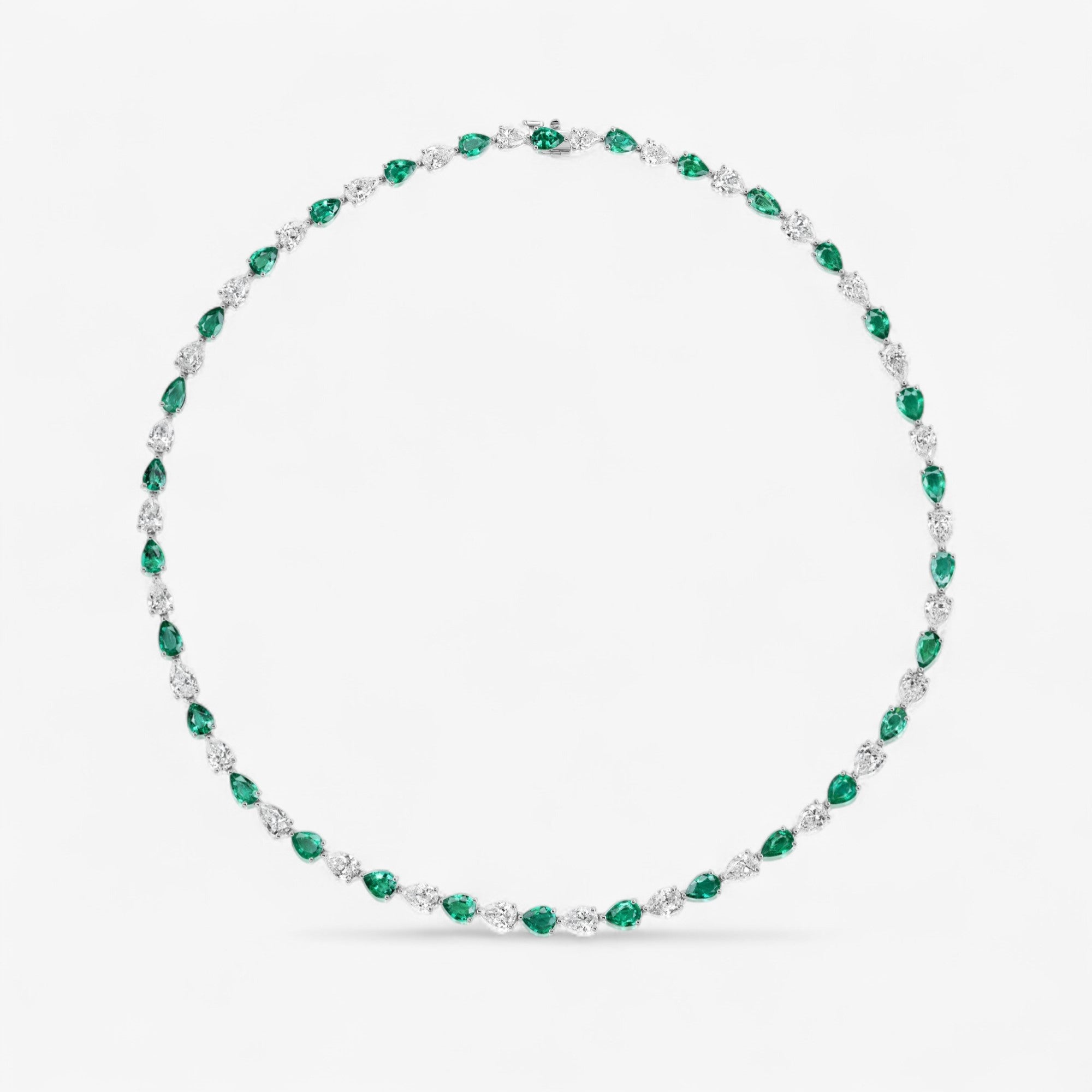 Emerald and Diamond Pear Shape Tennis Necklace