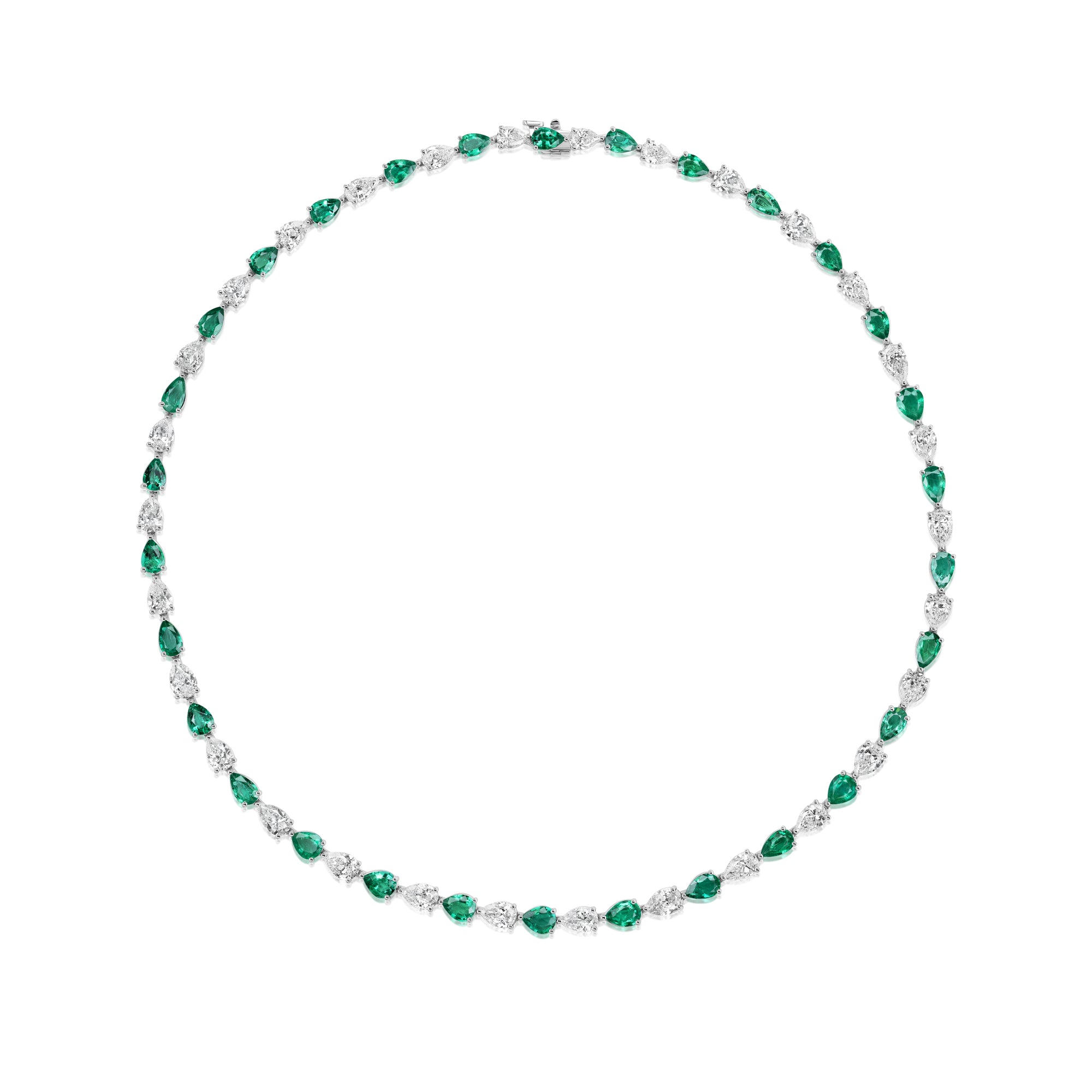 Emerald and Diamond Pear Shape Tennis Necklace