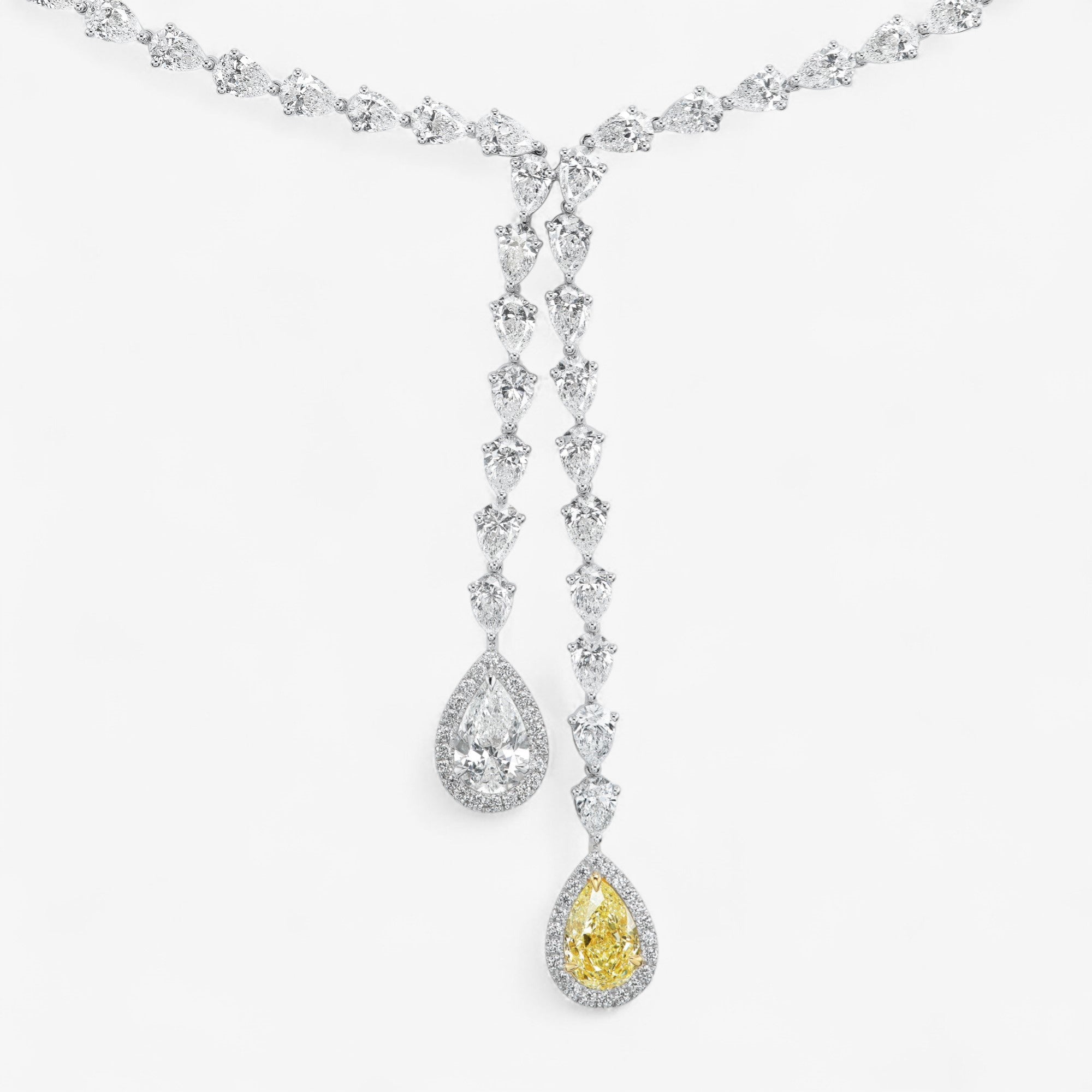 Brilliant White & Yellow Diamond Pear Lariat