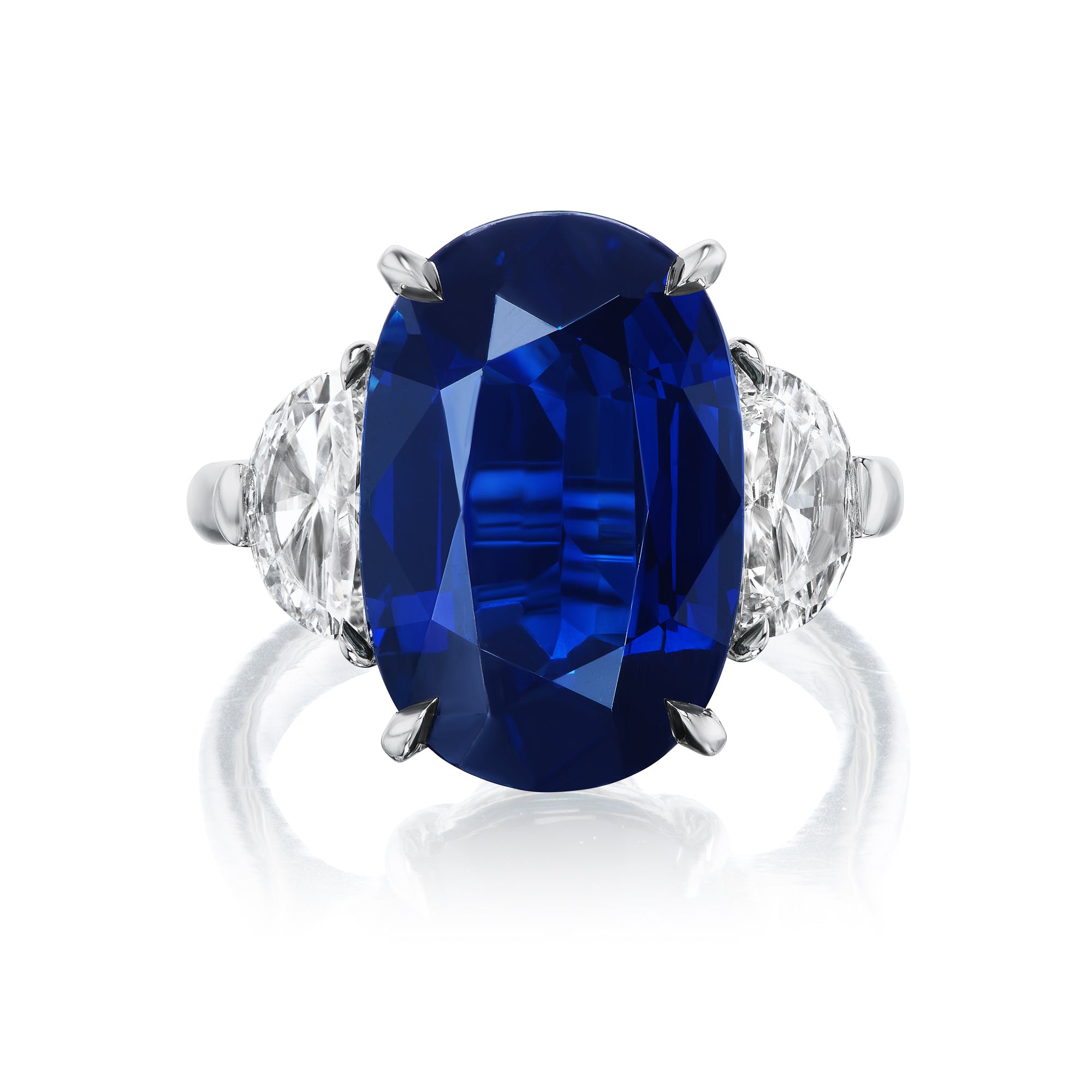 Blue Sapphire Oval Three Stone Ring