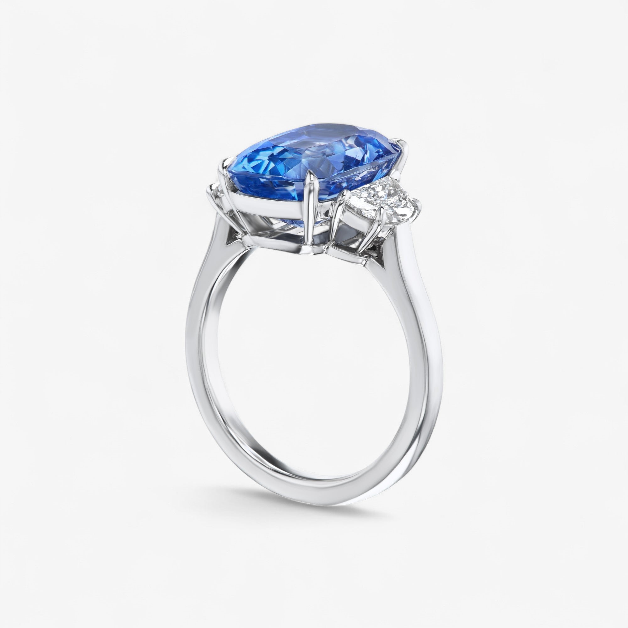Blue Sapphire Cushion Three Stone Ring