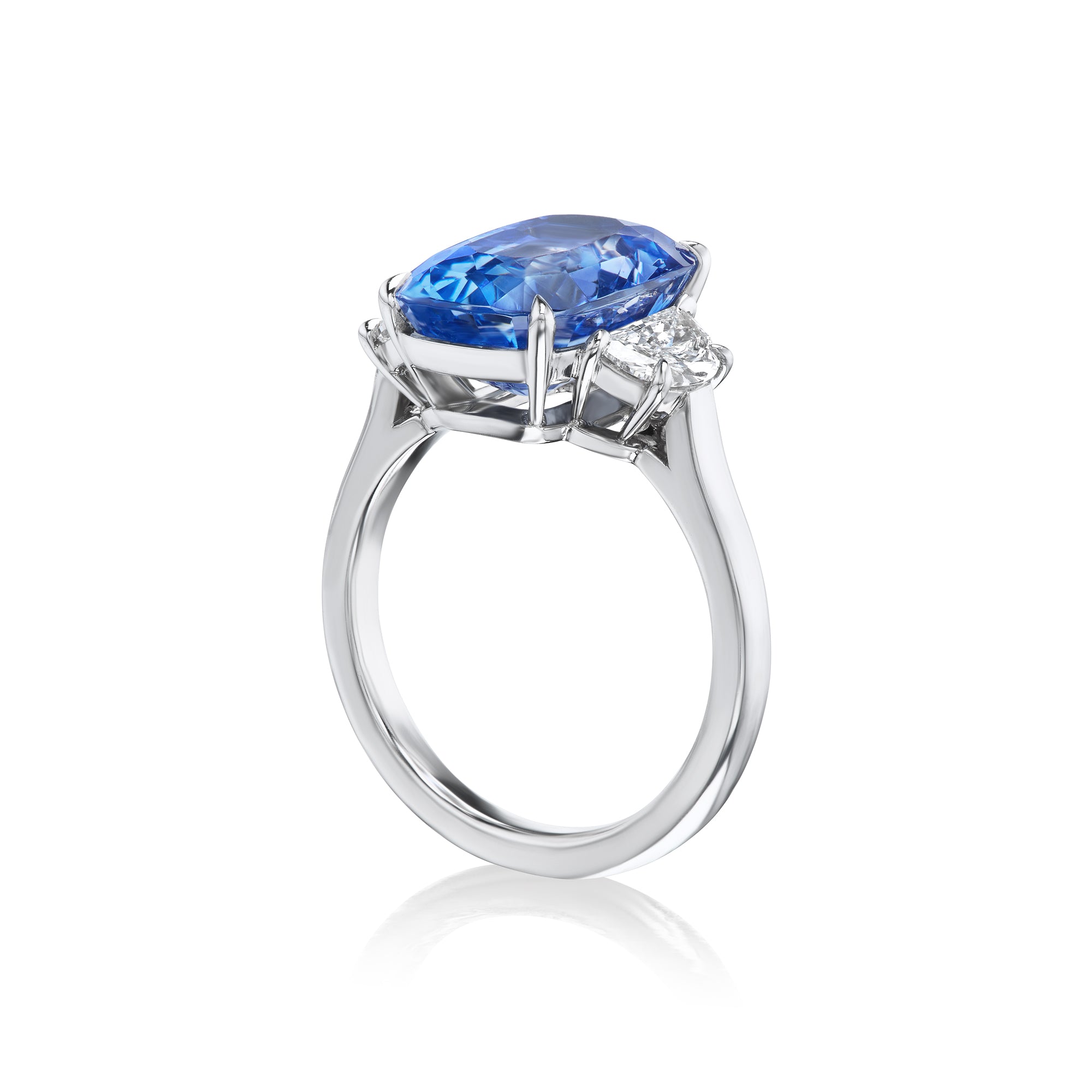 Blue Sapphire Cushion Three Stone Ring