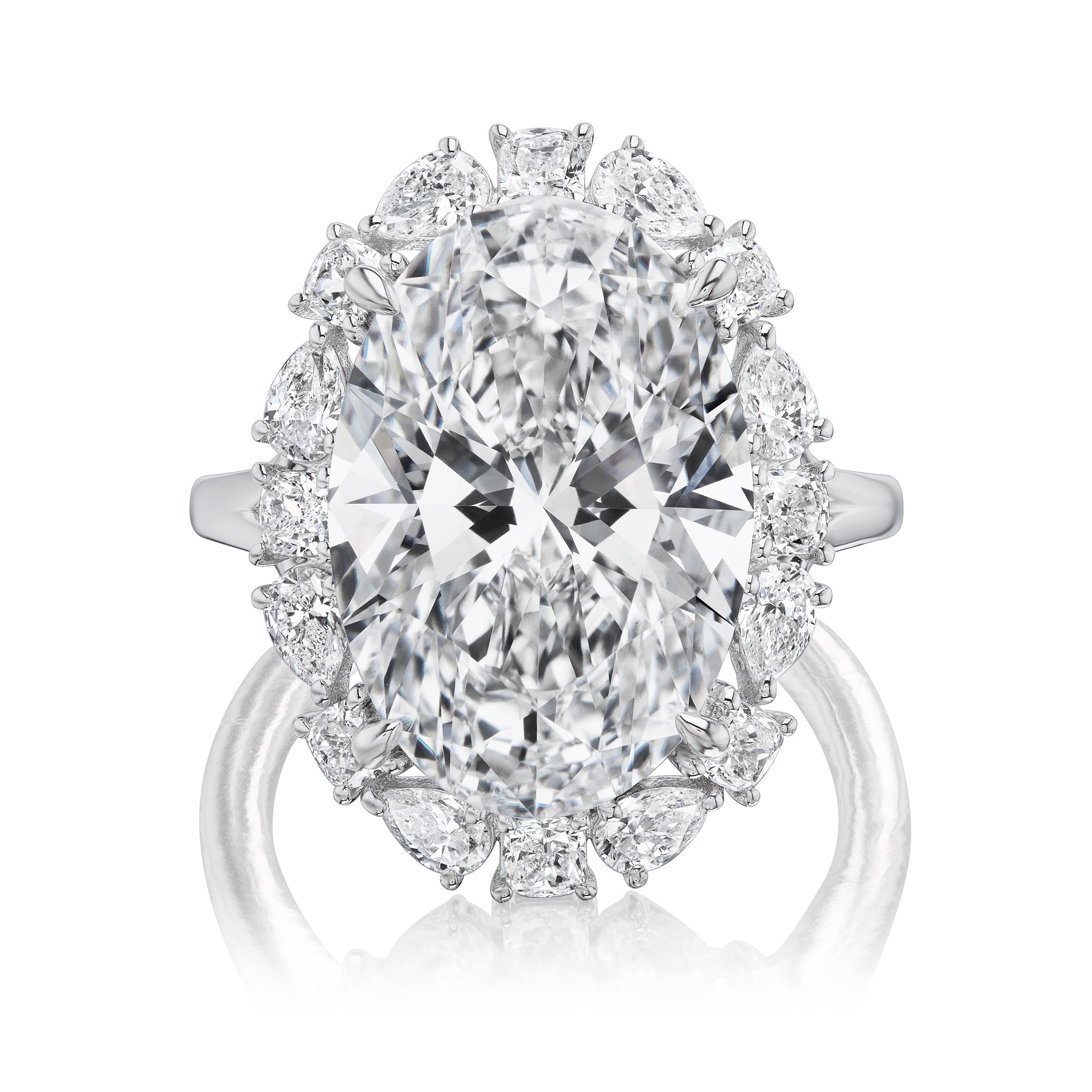 Oval Diamond Ring with Pear and Cushion Halo