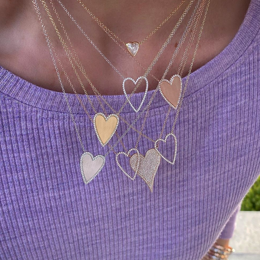 Gold Heart Necklace with Pave Outline