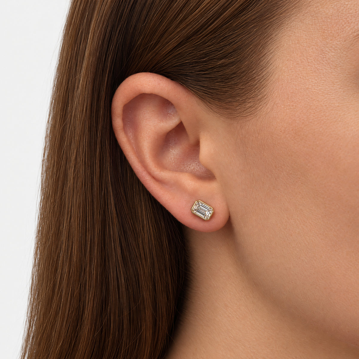 Lab Grown Diamond Emerald Bezel Studs