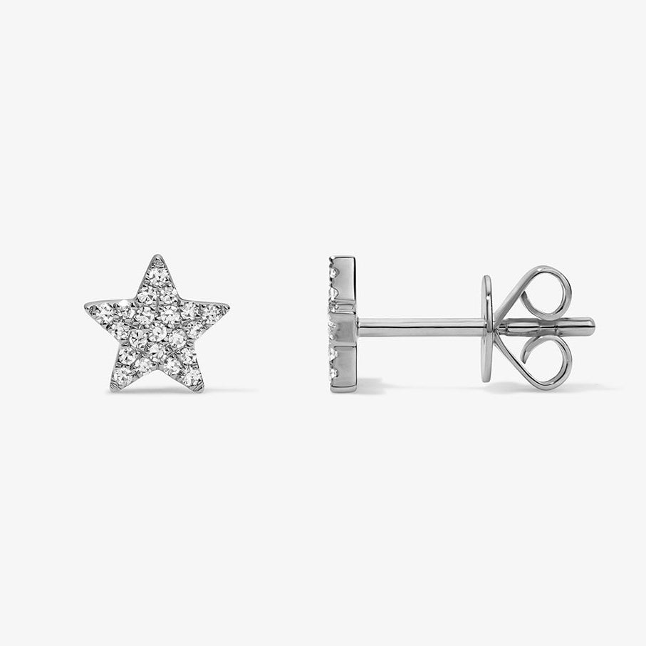 Mini Token Pave Star Studs 14K White Gold Pair