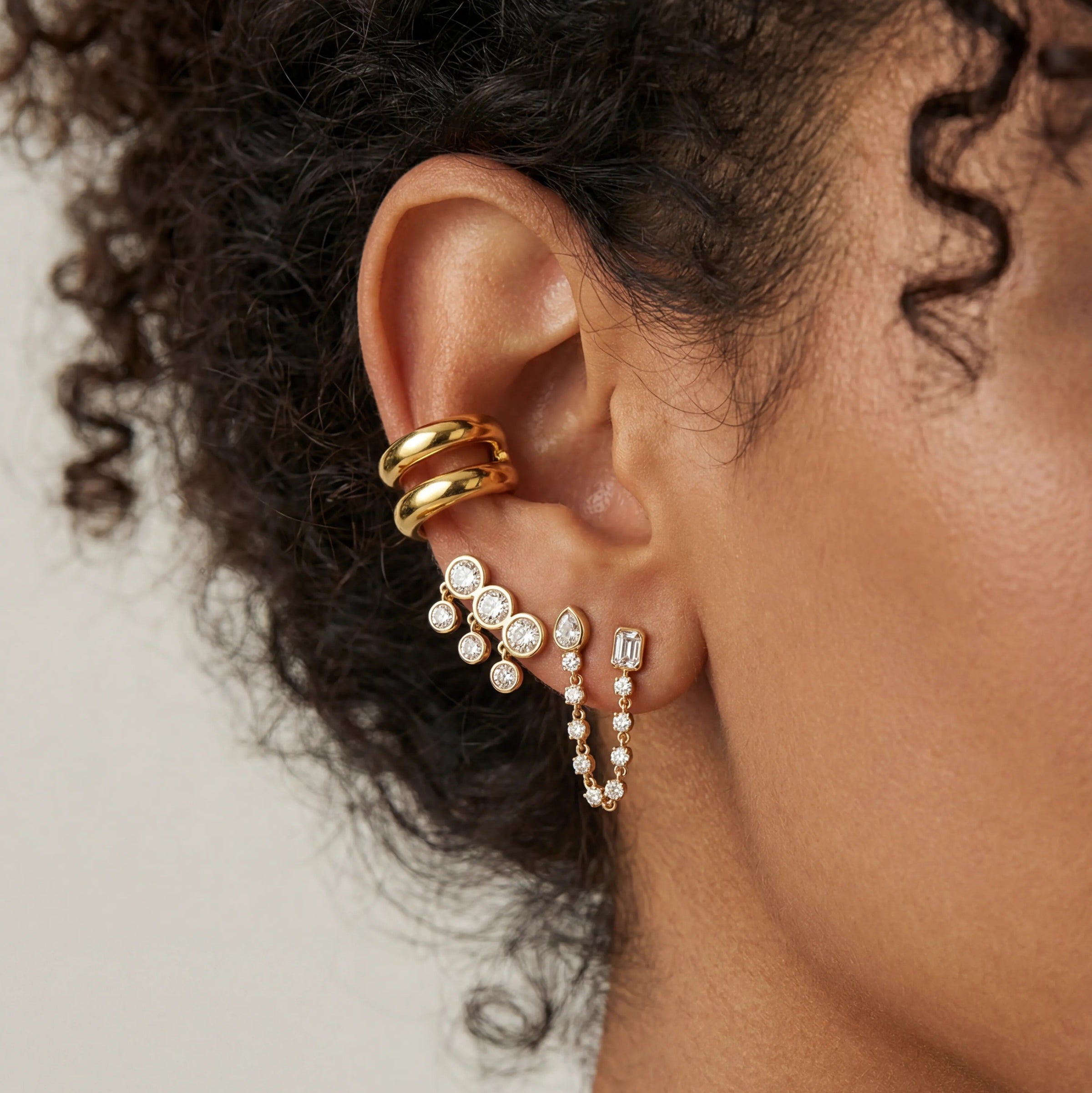 Celeste Pear and Emerald Diamond Chain Earring