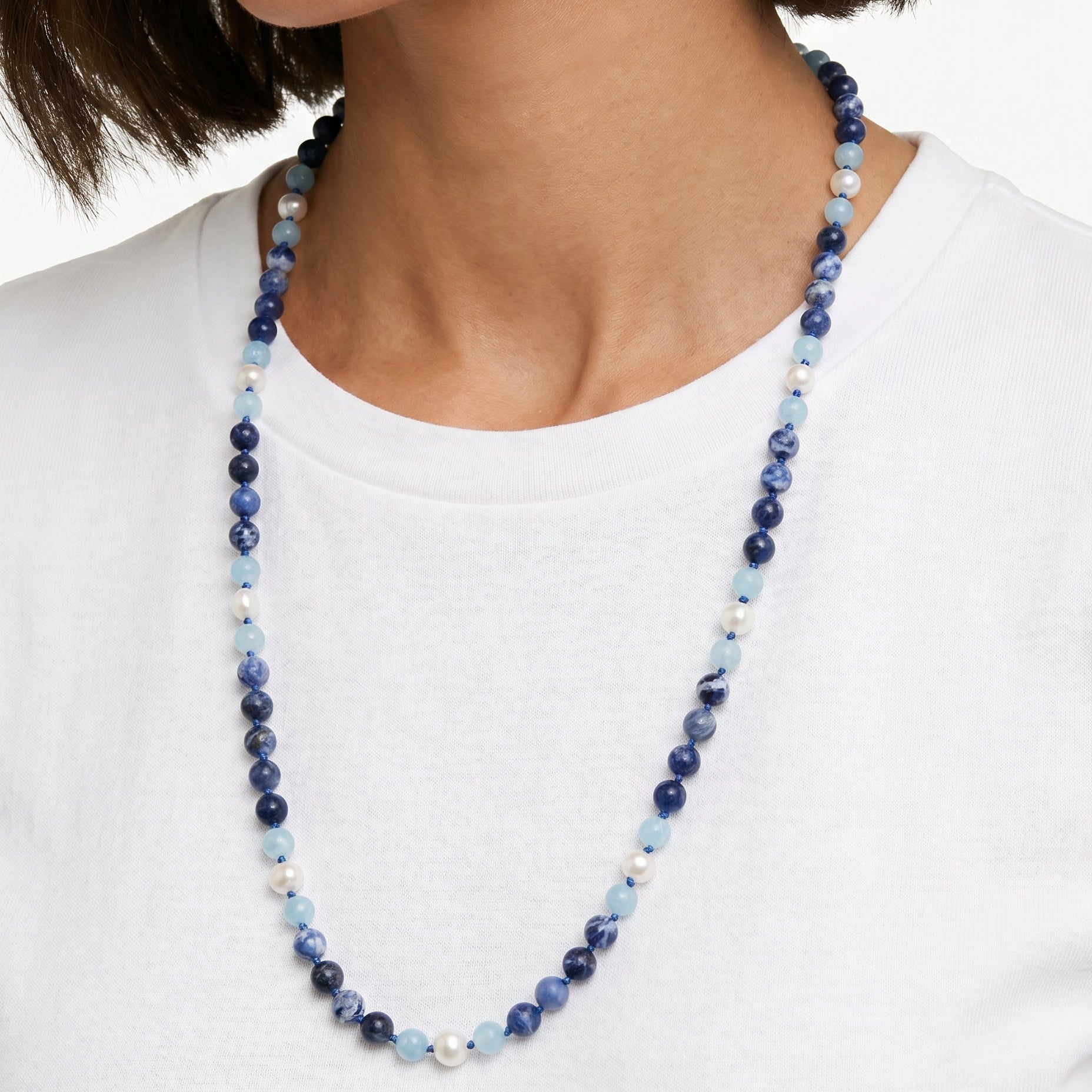 Kendall Sodalite Necklace with Pearls & Aquamarine