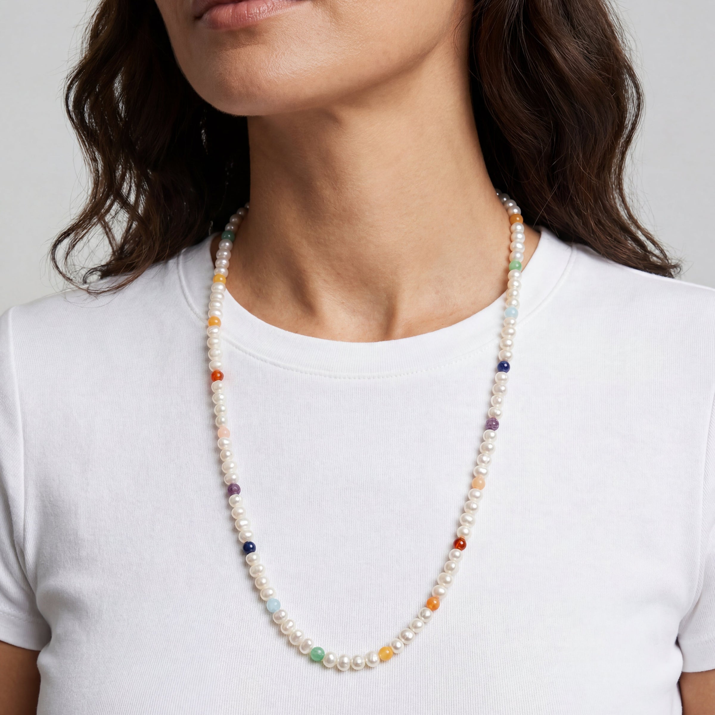 Kendall Pearl and Rainbow Beaded Necklace