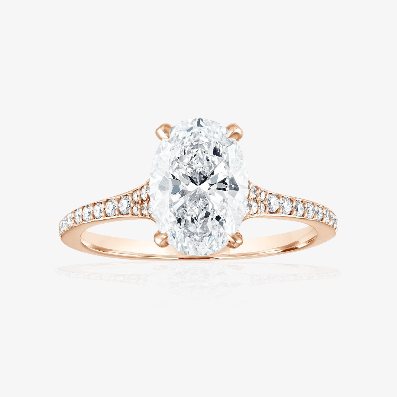 Tapered Pave Engagement Ring 14K Rose Gold Oval