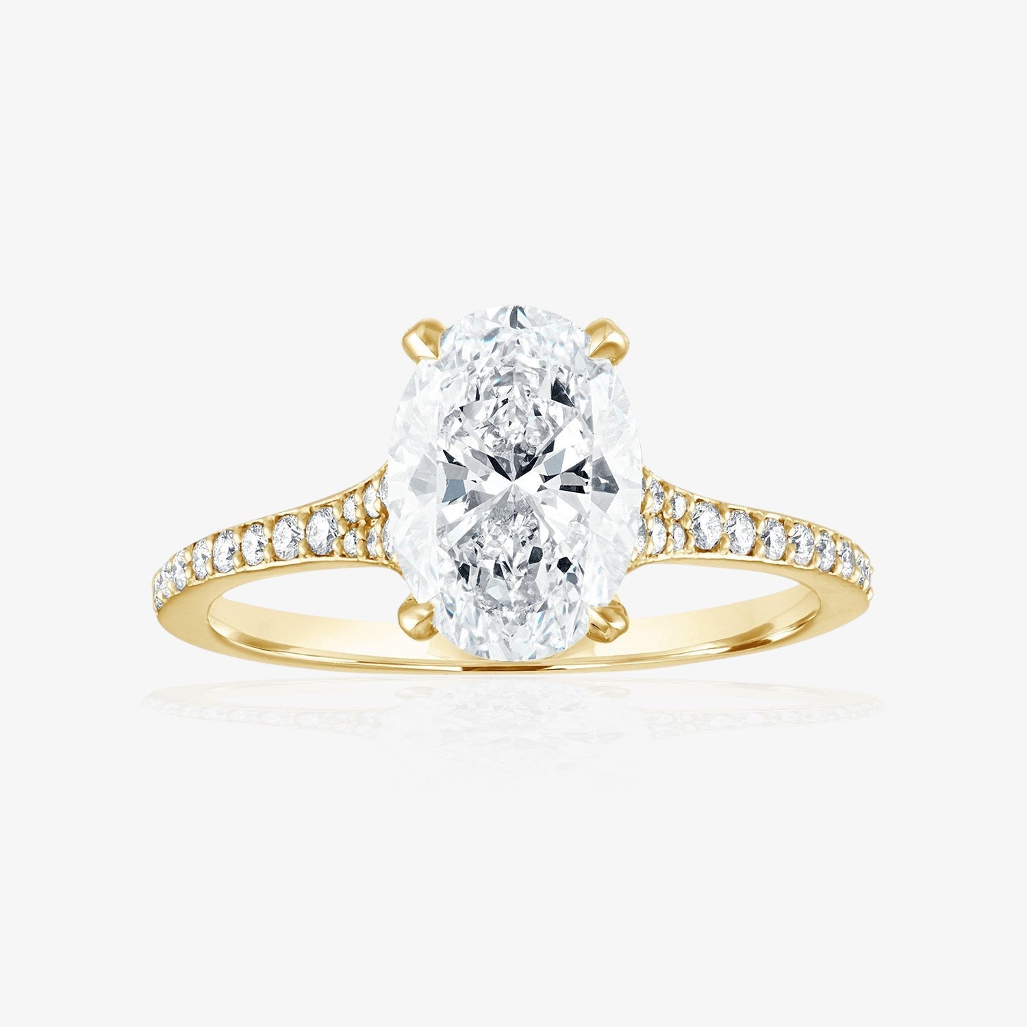 Tapered Pave Engagement Ring 18K Yellow Gold Oval