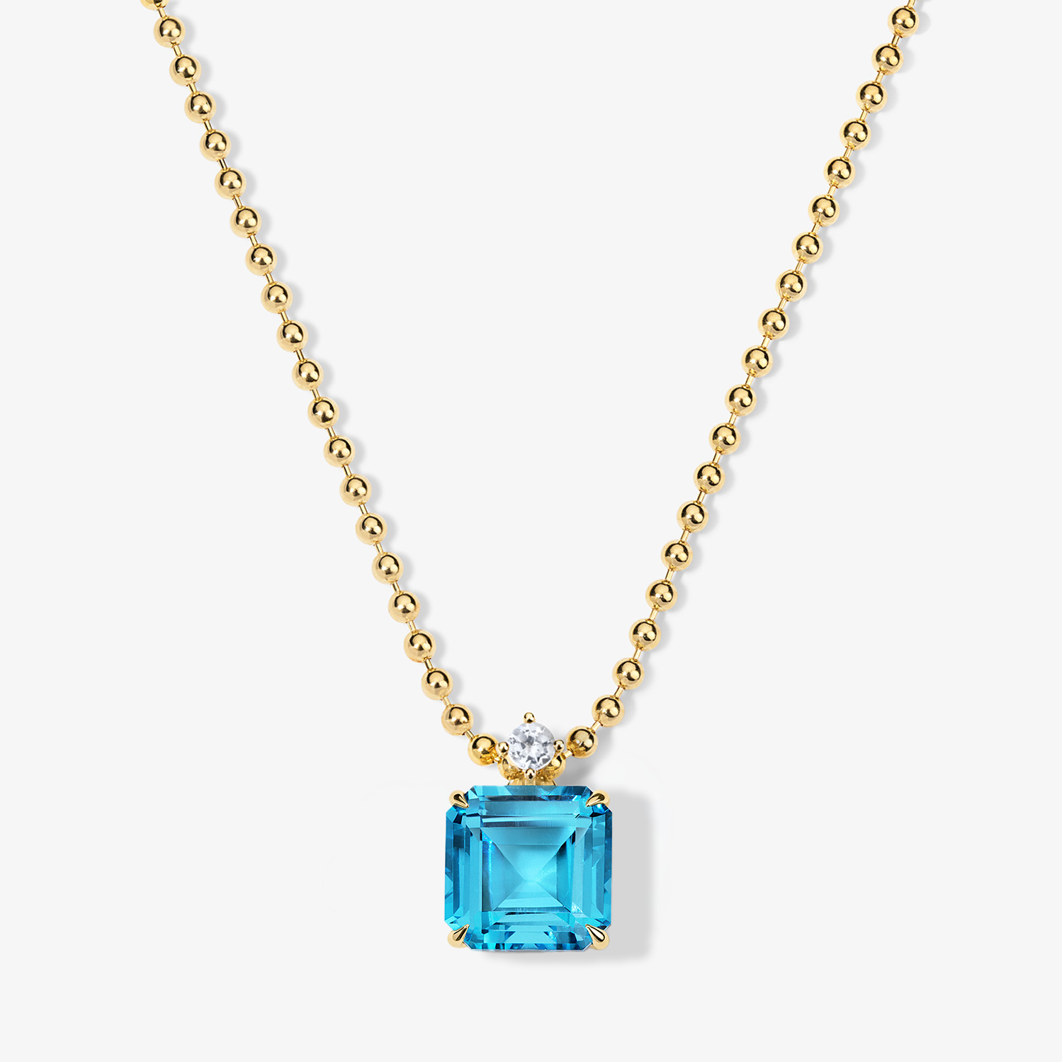 Candy Confetti Ascher Swiss Blue Topaz Pendant 14K Yellow Gold Cleo Ball Chain 16 inch