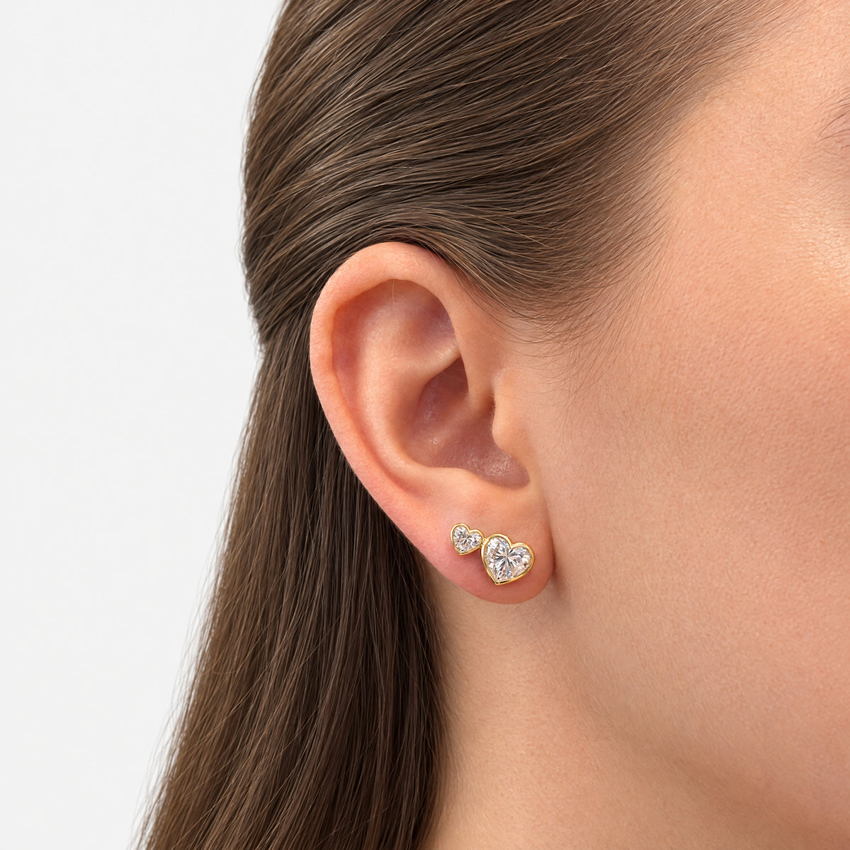 Coco Lab Diamond Two Stone Heart Studs