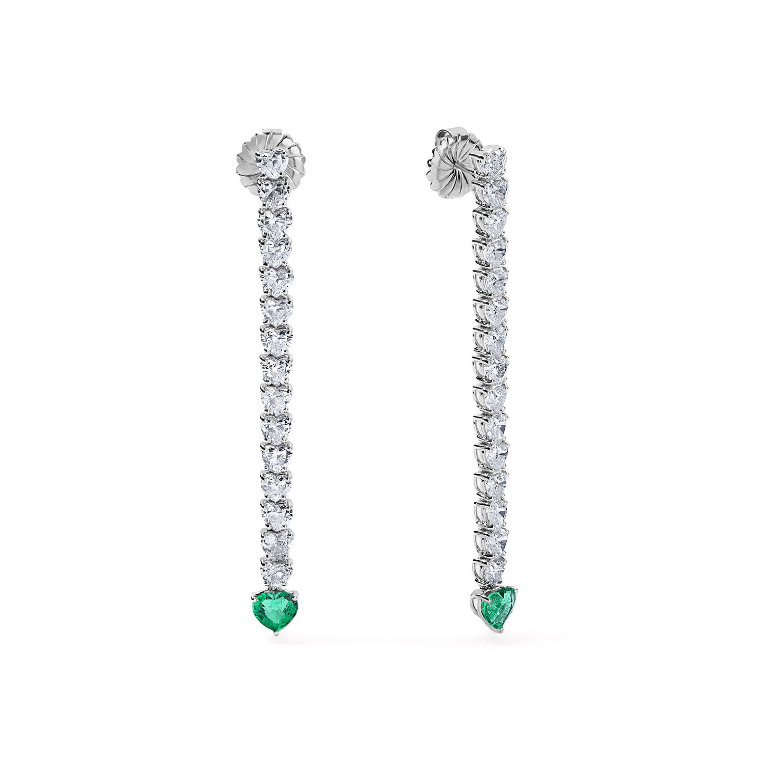 Diamond and Emerald Heart Strand Earrings