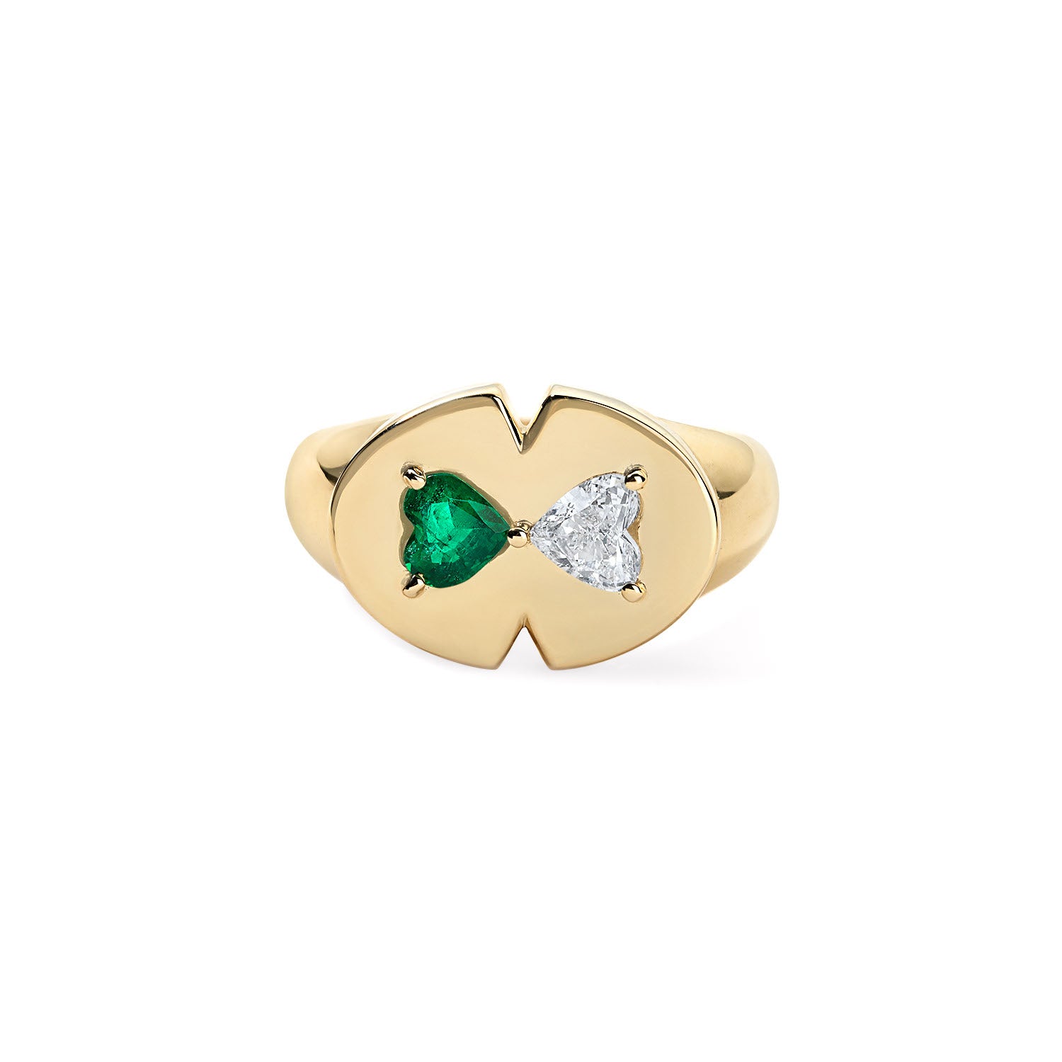 Emerald and Diamond Heart Signet Ring
