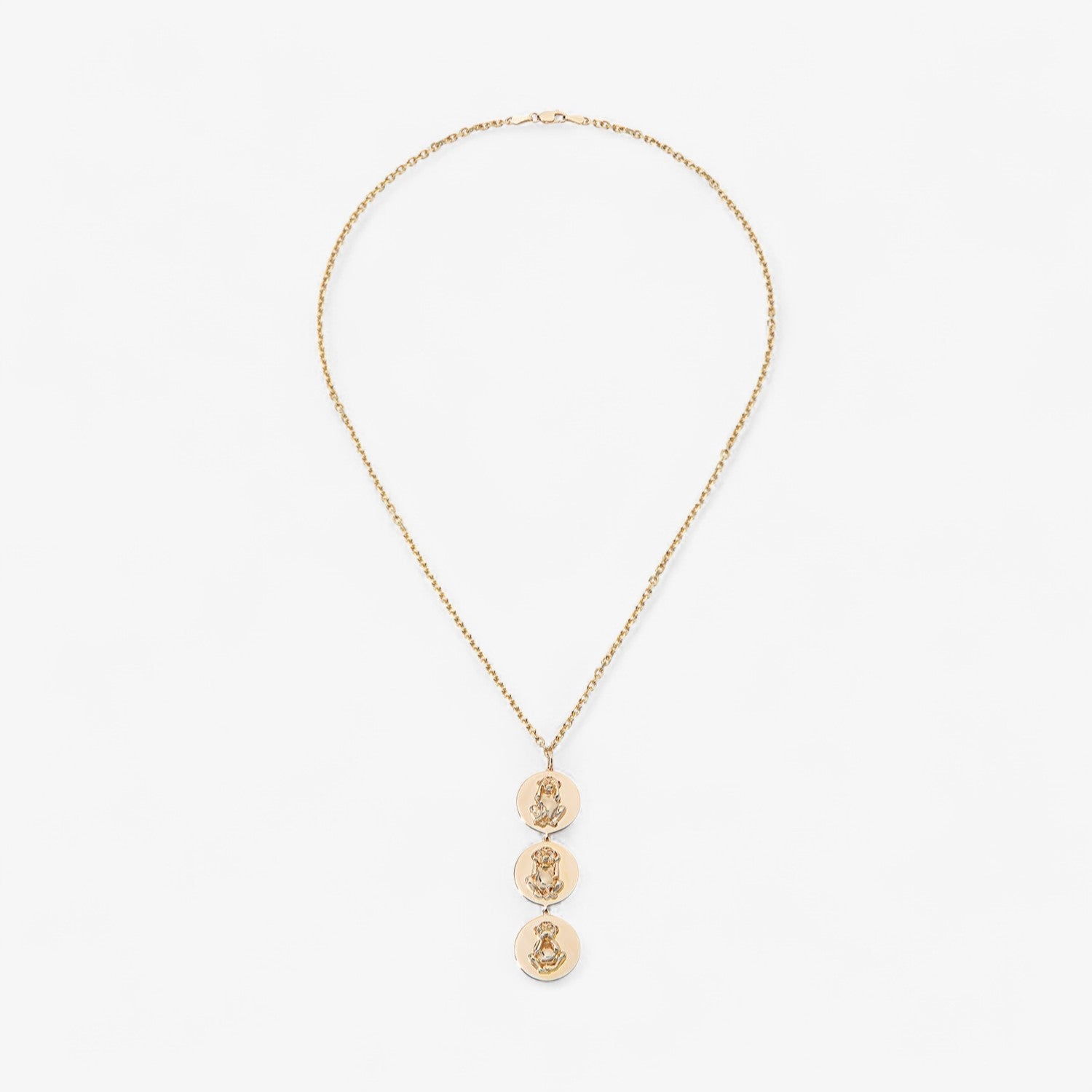 Gold Wise Monkey Medallion Drop Necklace