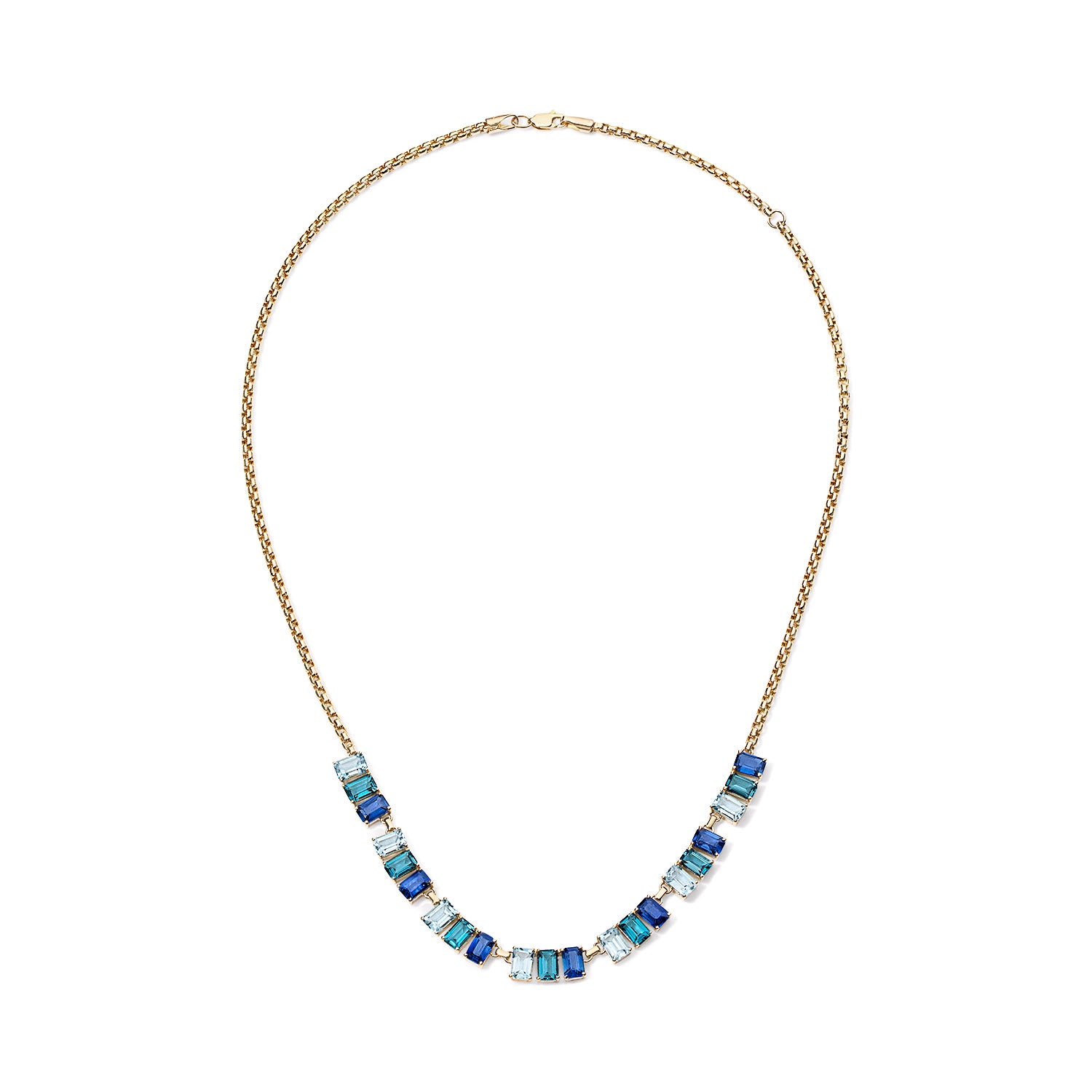 Multicolor Blue Topaz and Blue Sapphire Emerald Cut Necklace