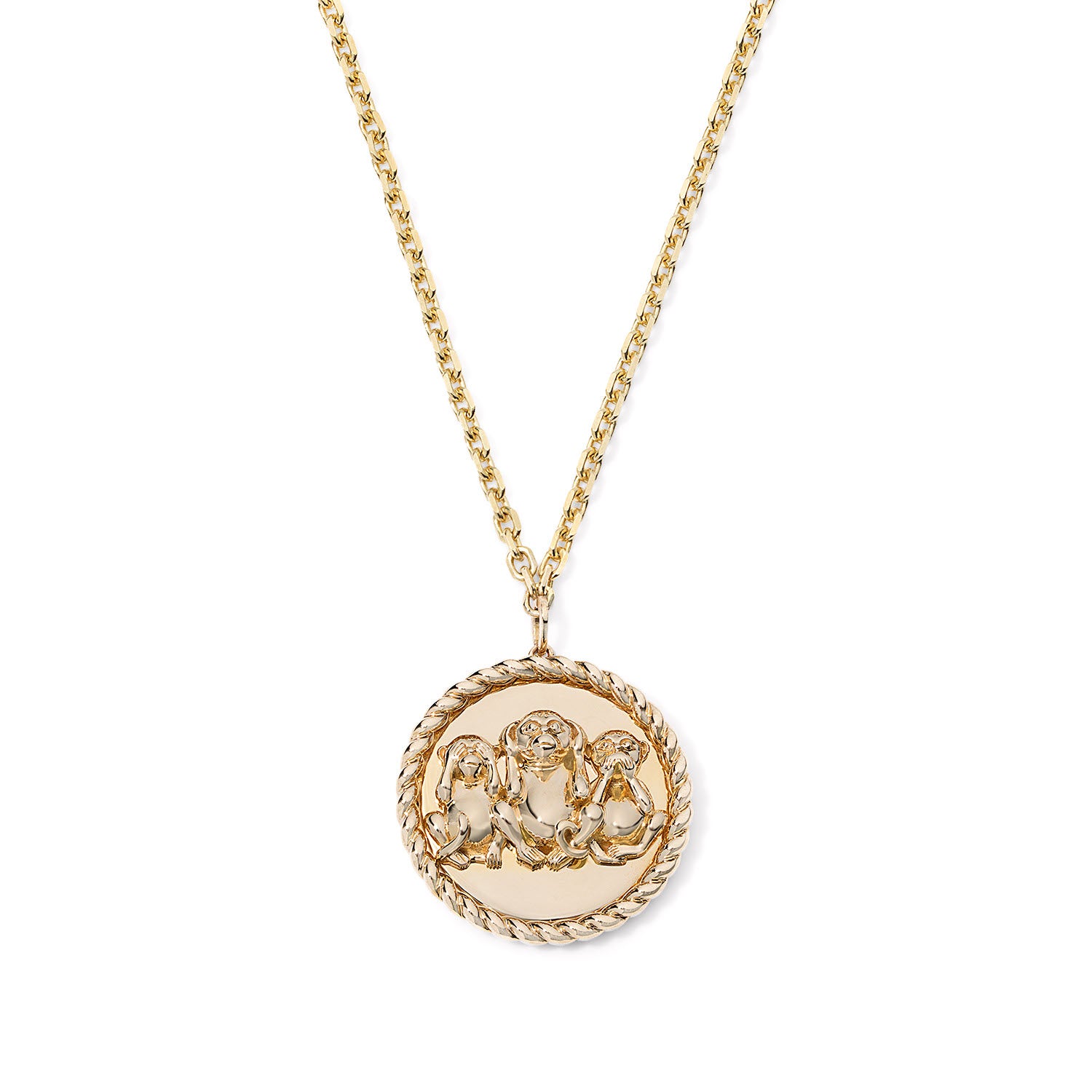 Gold Wise Monkey Medallion Necklace