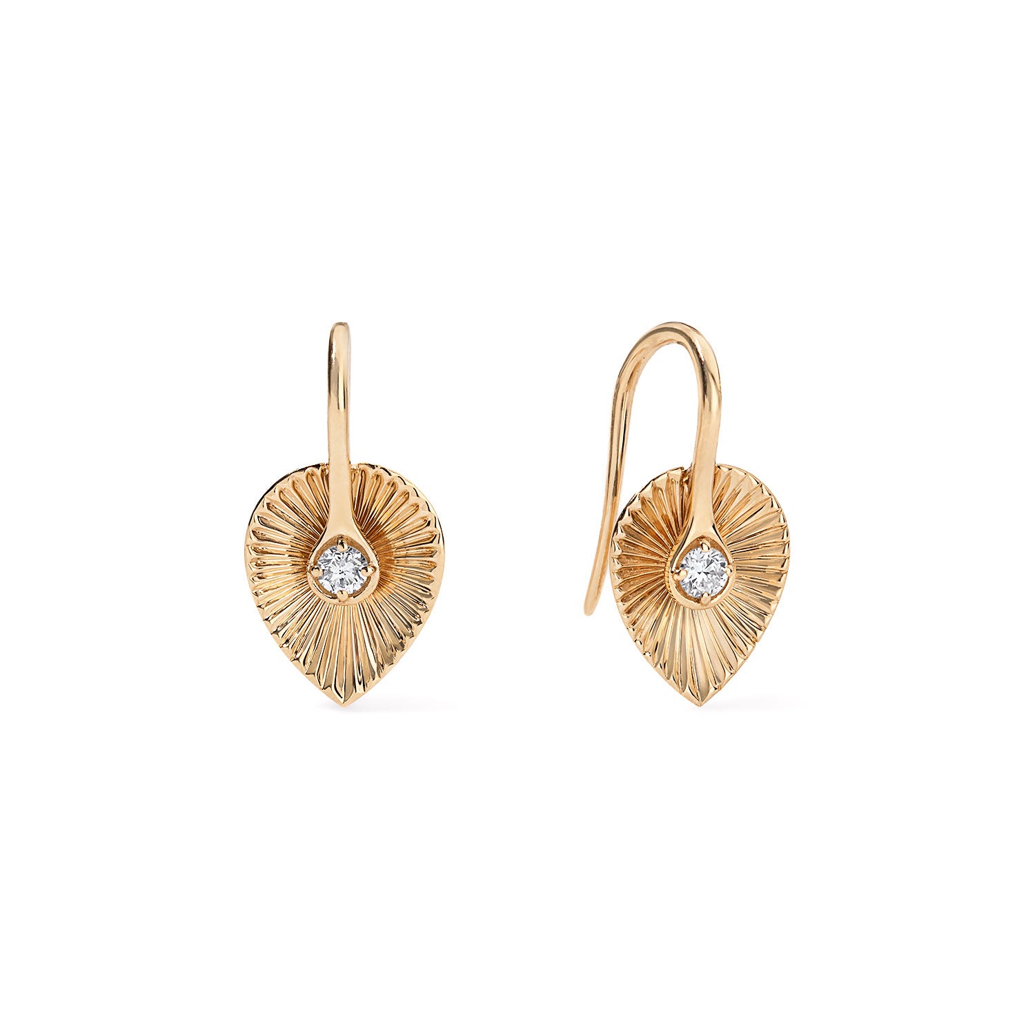 Gold and Diamond Fluted Pear Earrings