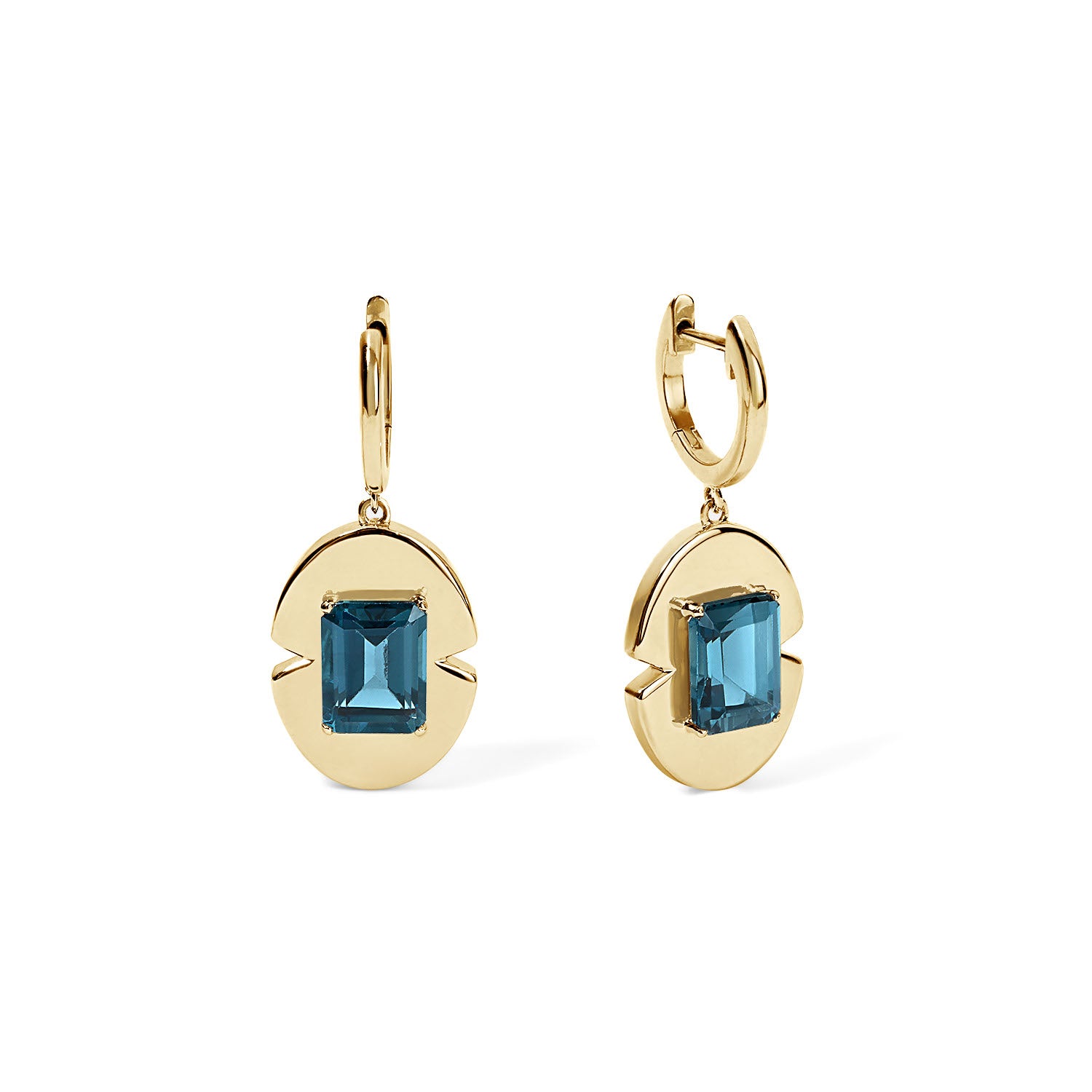 London Blue Topaz Emerald Cut Huggie Drop Earrings