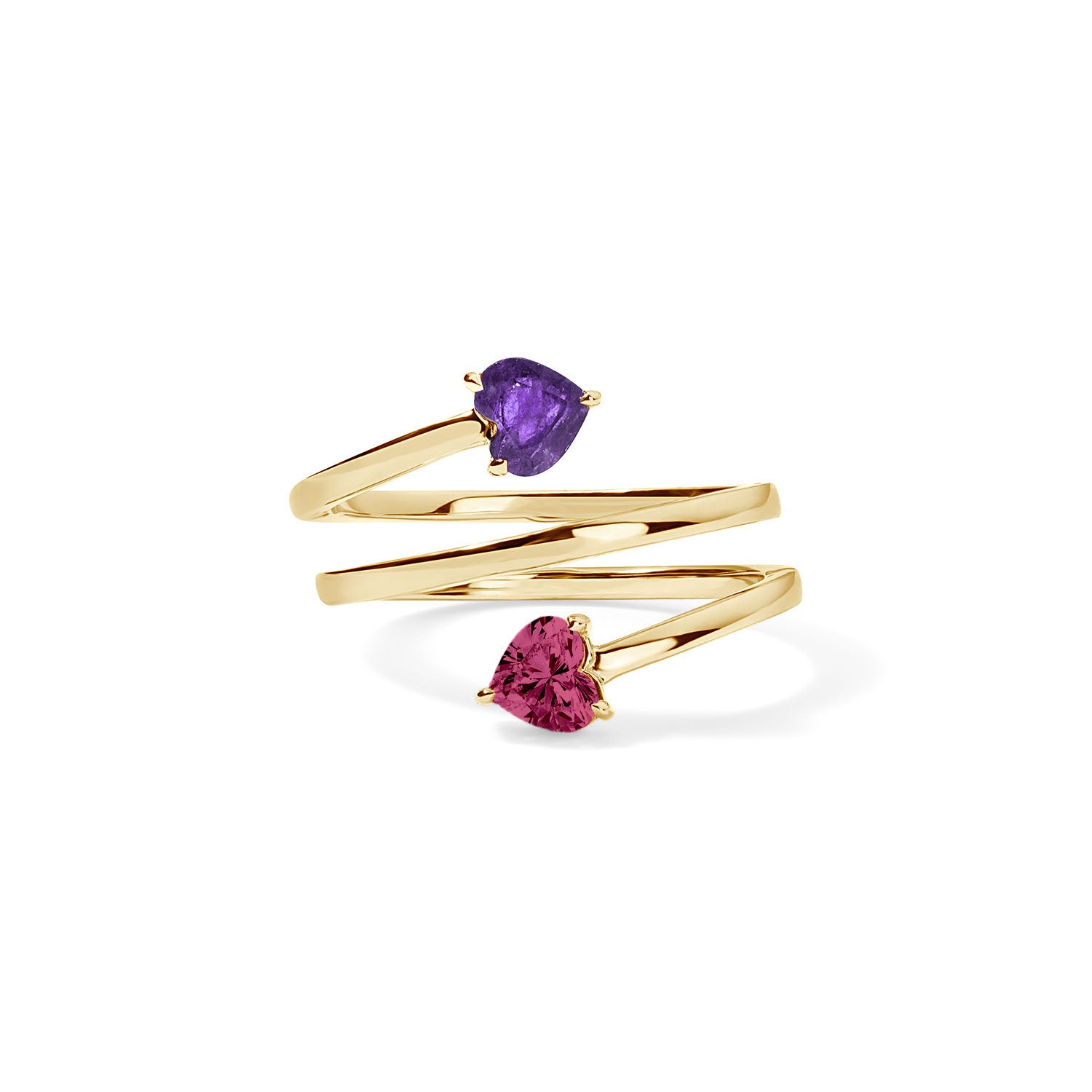 Amethyst and Pink Tourmaline Heart Spiral Ring