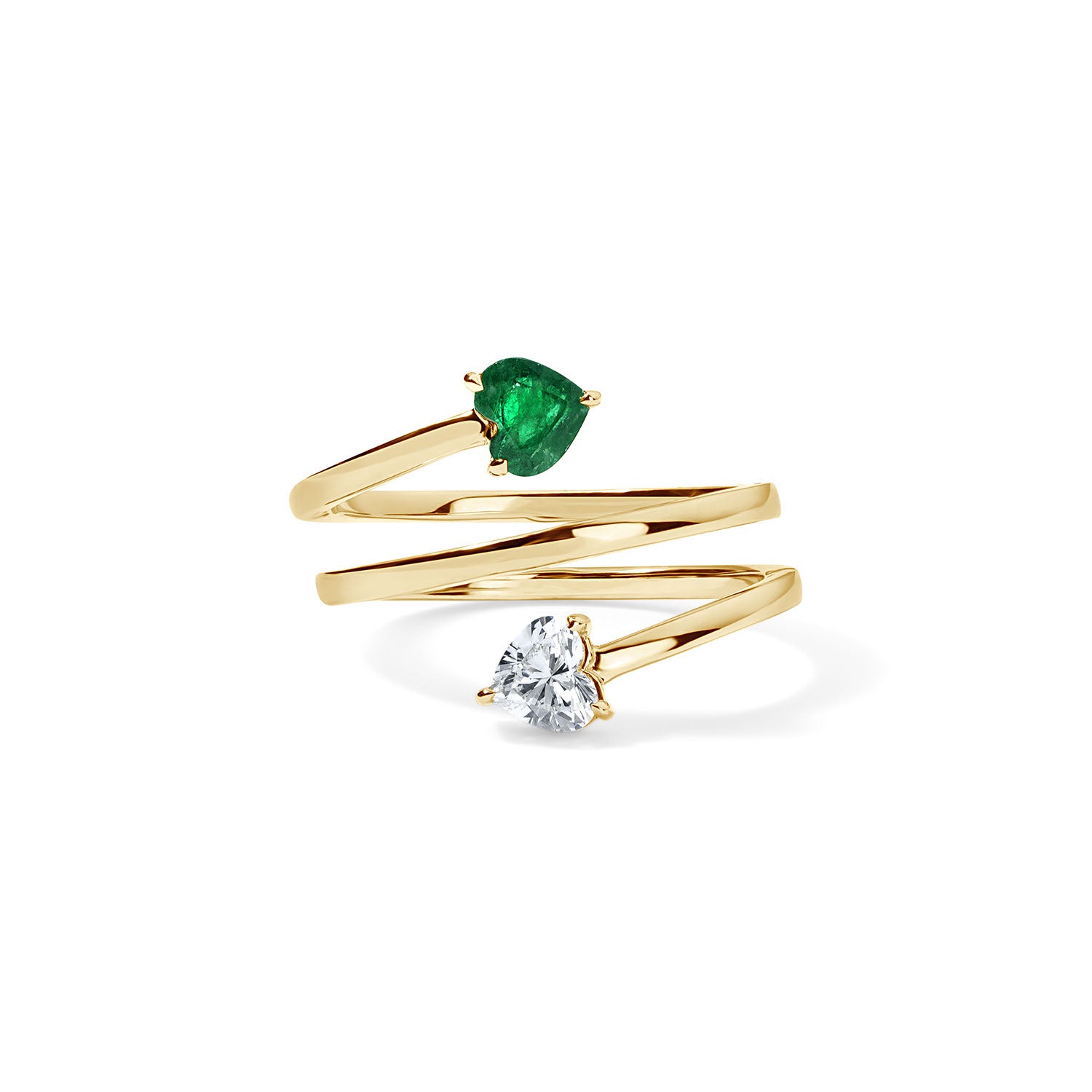 Diamond and Emerald Heart Spiral Ring