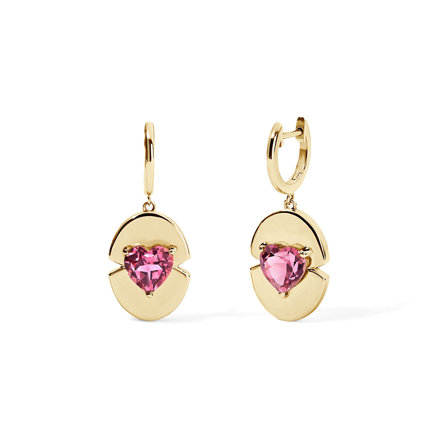 Pink Tourmaline Heart Shape Huggie Drop Earrings