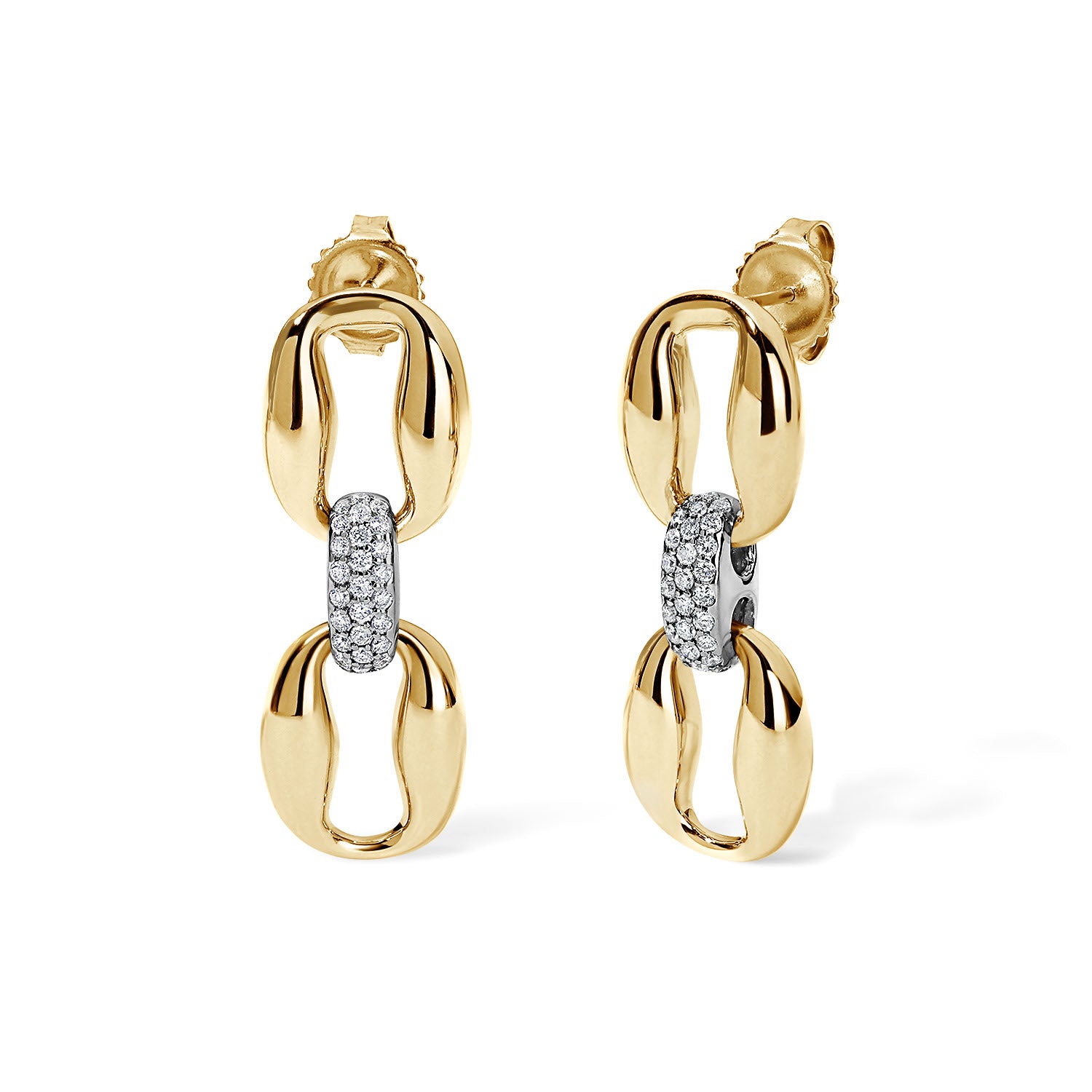 Gold and Pave Double Oval Link Earrings
