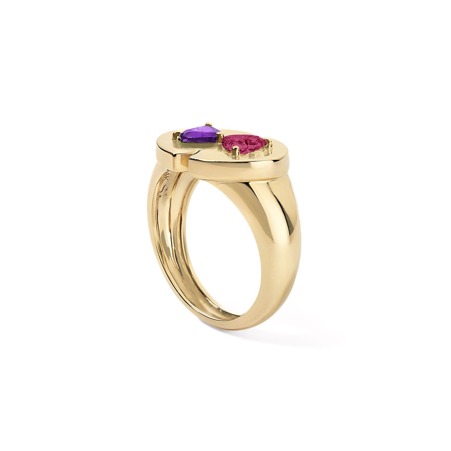 Amethyst and Pink Tourmaline Heart Signet Ring