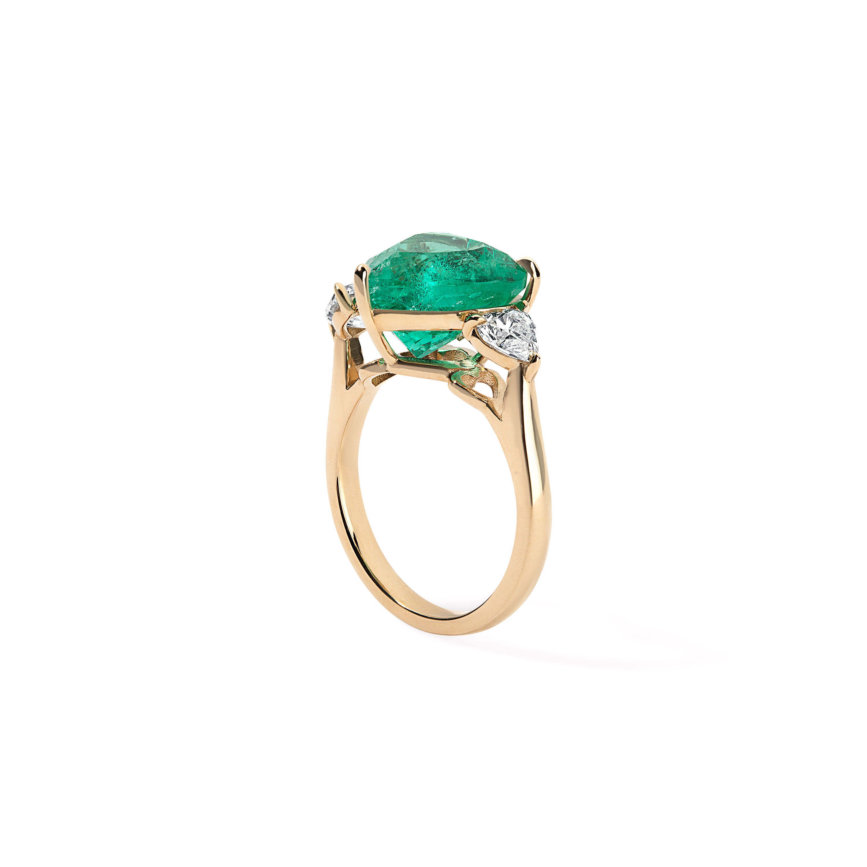 Emerald and Diamond Hearts Ring