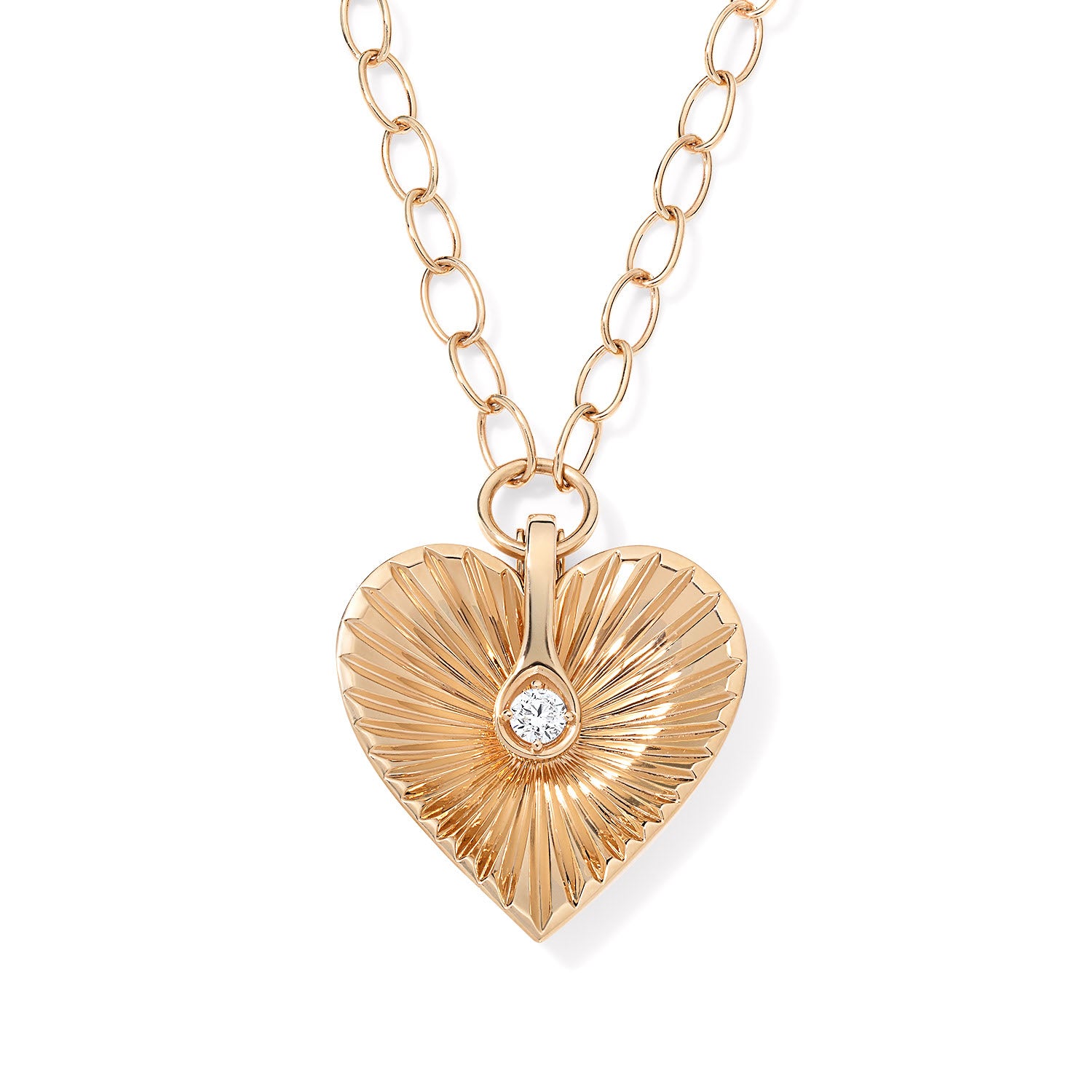 Gold and Diamond Fluted Jumbo Heart Pendant