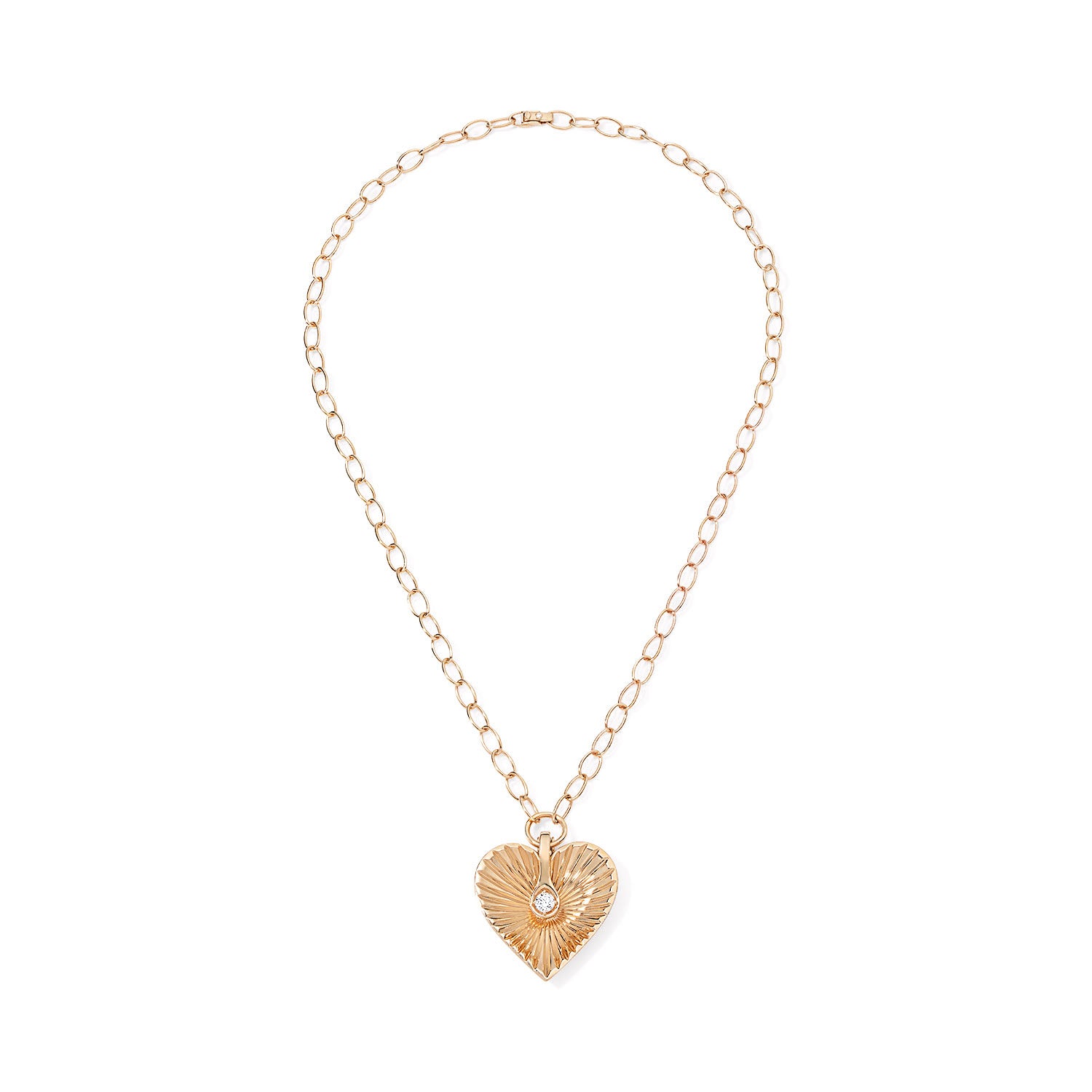 Gold and Diamond Fluted Jumbo Heart Pendant