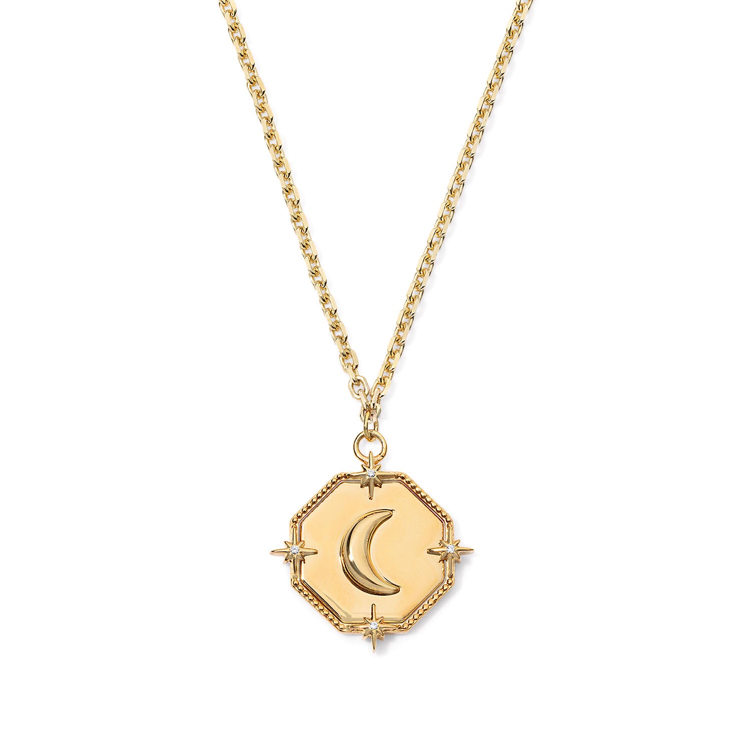 Gold and Diamond Moon Charm with Chain