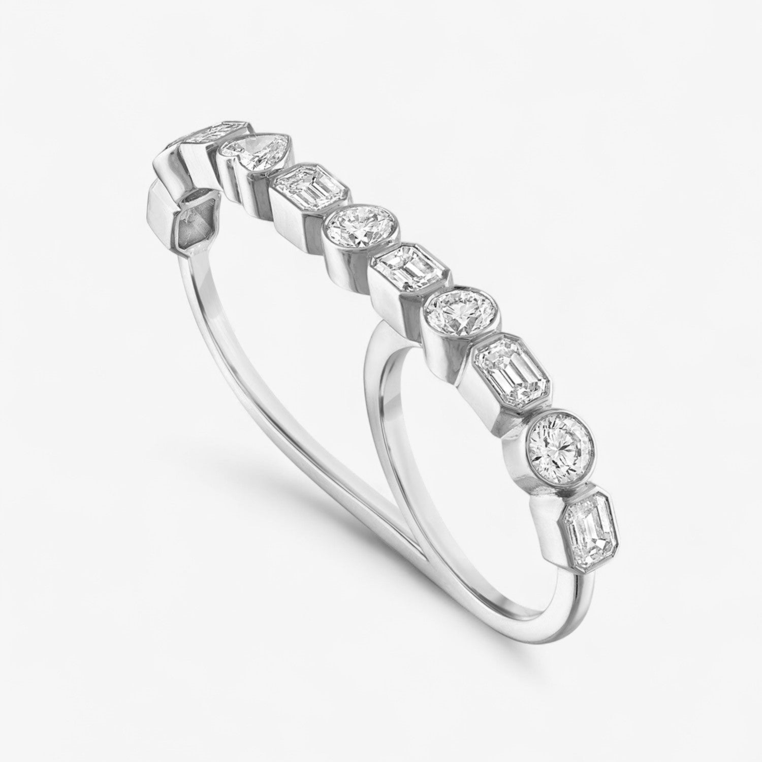 Fancy Bezel Two Finger Ring