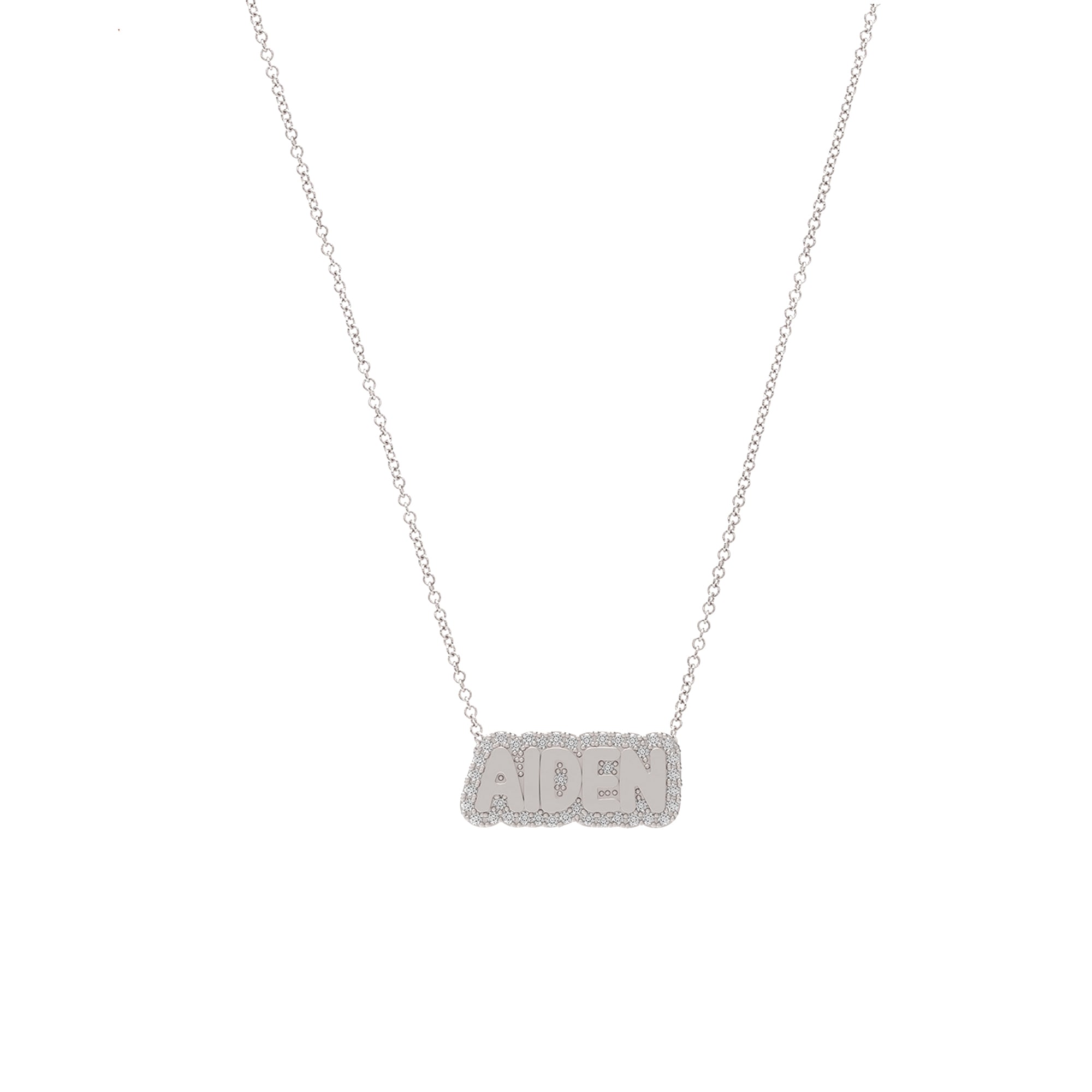 Sterling Silver Extra Small Bubble Name with Pave Outline Necklace