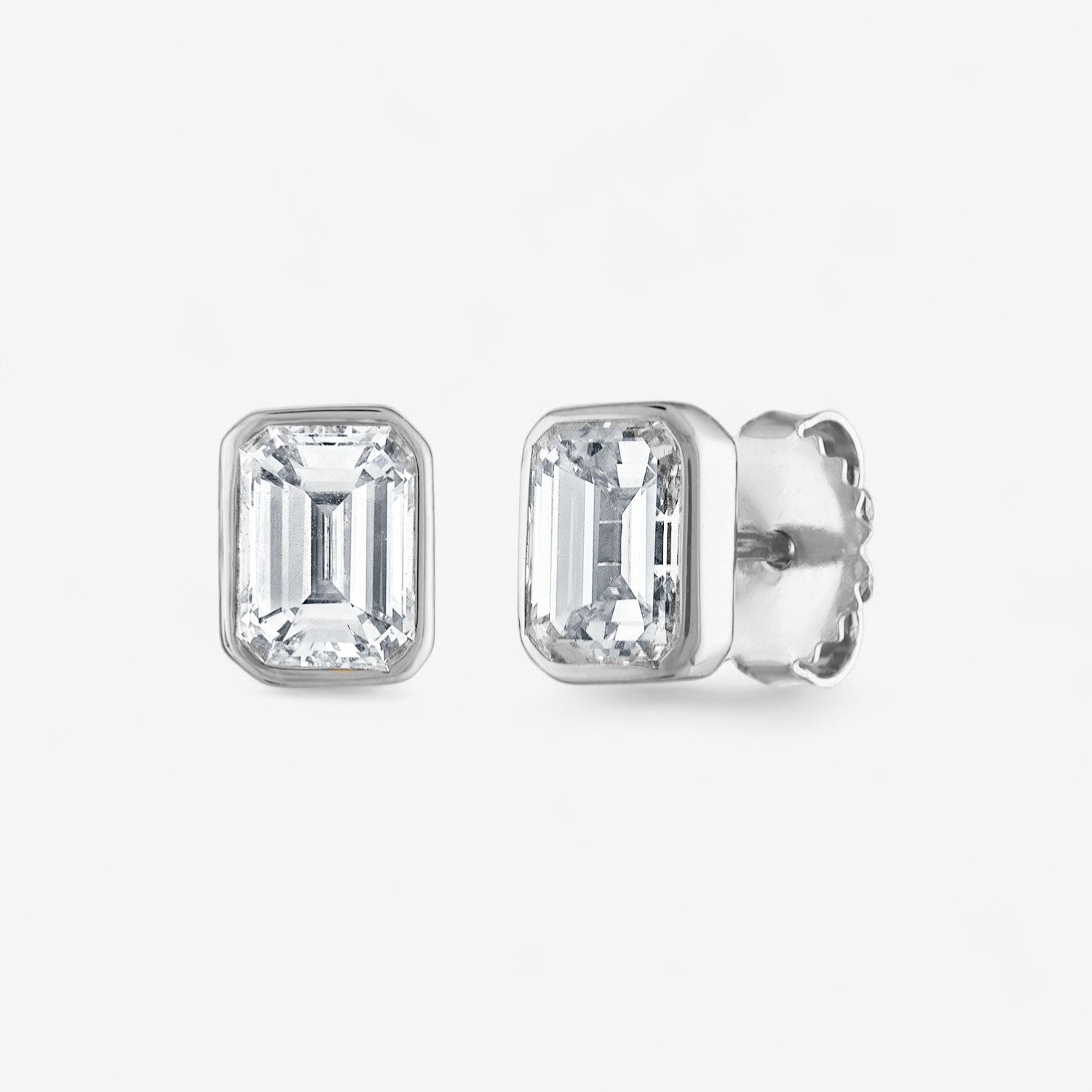 Bezel Set Emerald Cut Studs