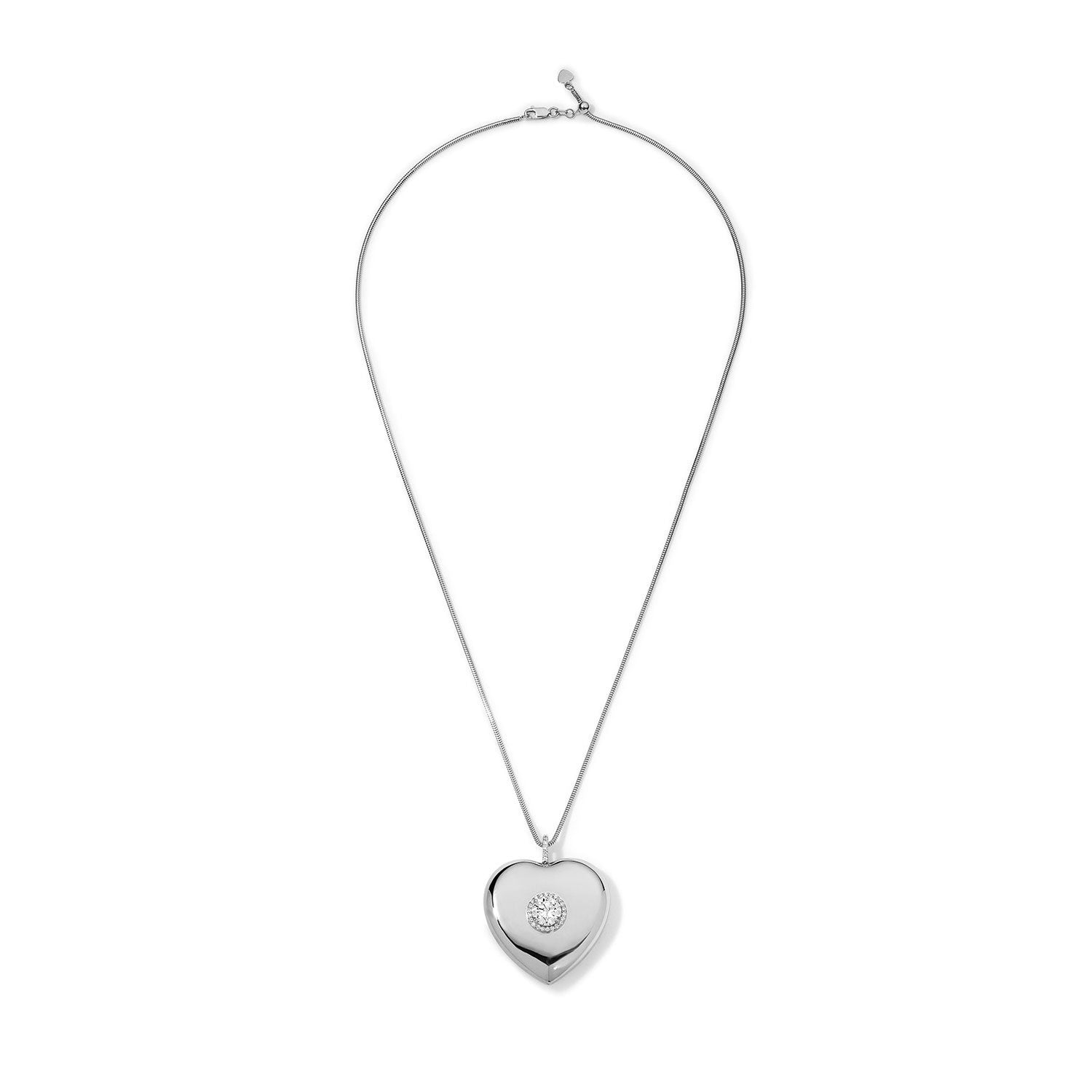 Diamond Heart Button Necklace with Round Center