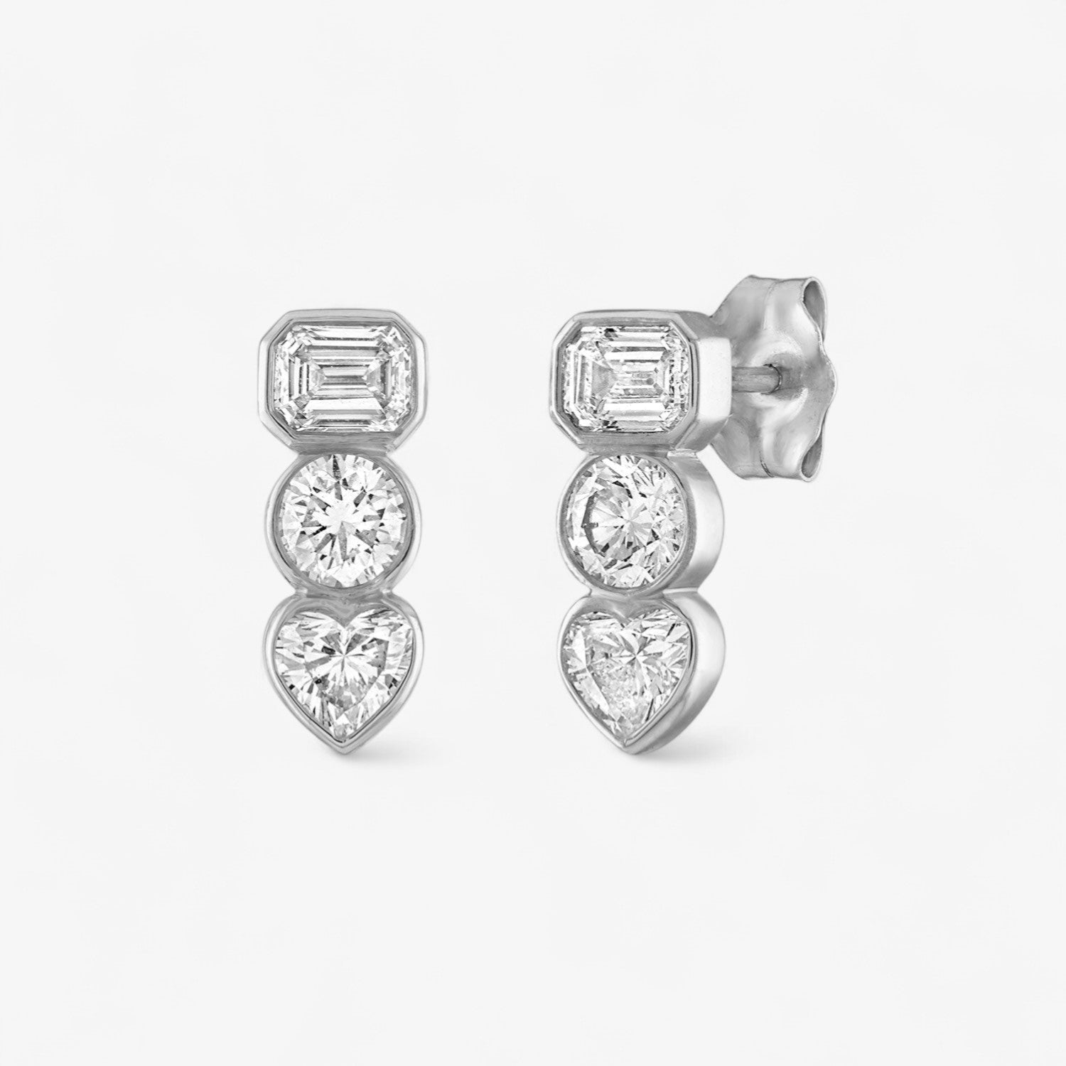 Fancy Bezel Three Stone Multi Shape Earring