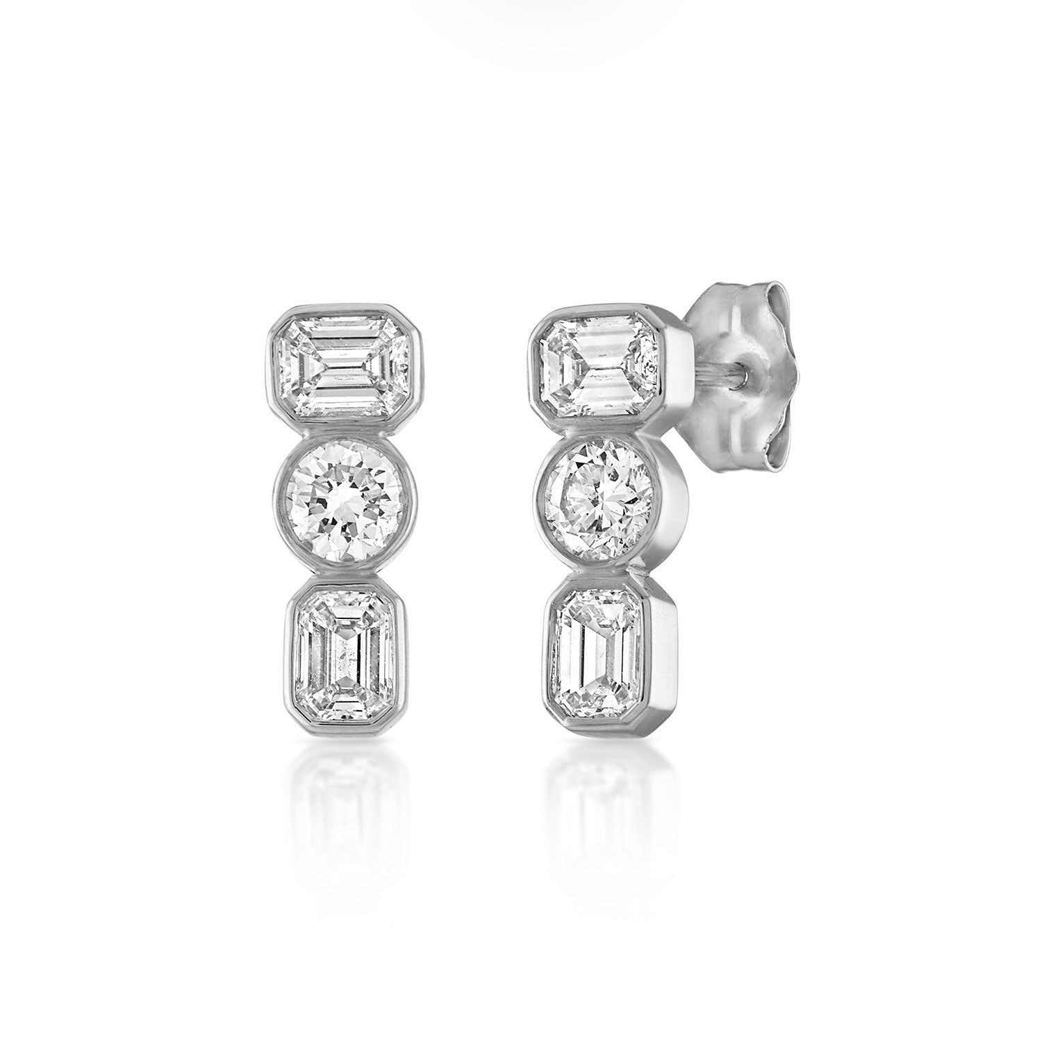 Fancy Bezel Three Stone Multi Shape Earring