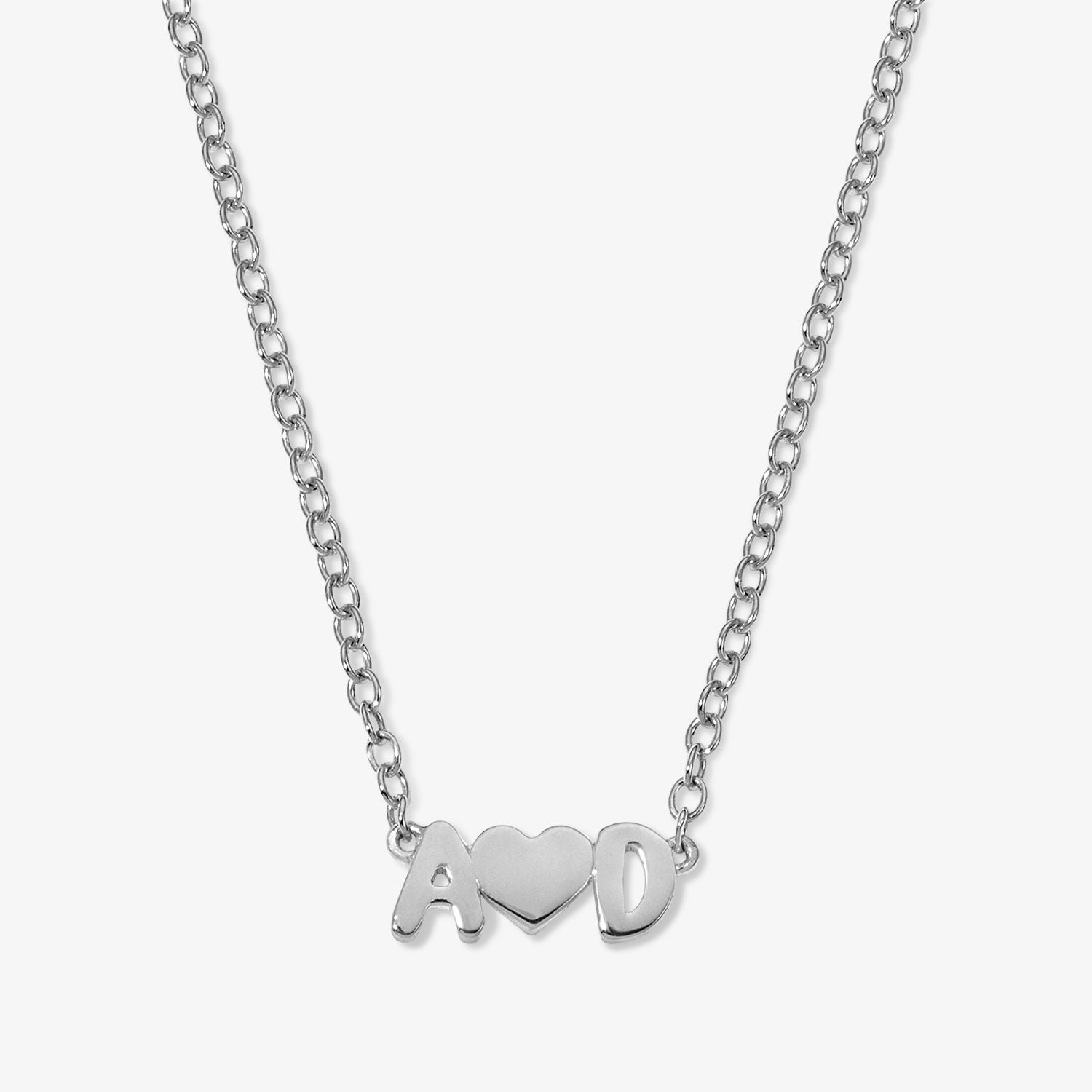 Petite Bubble Letters and Heart Necklace 14K White Gold