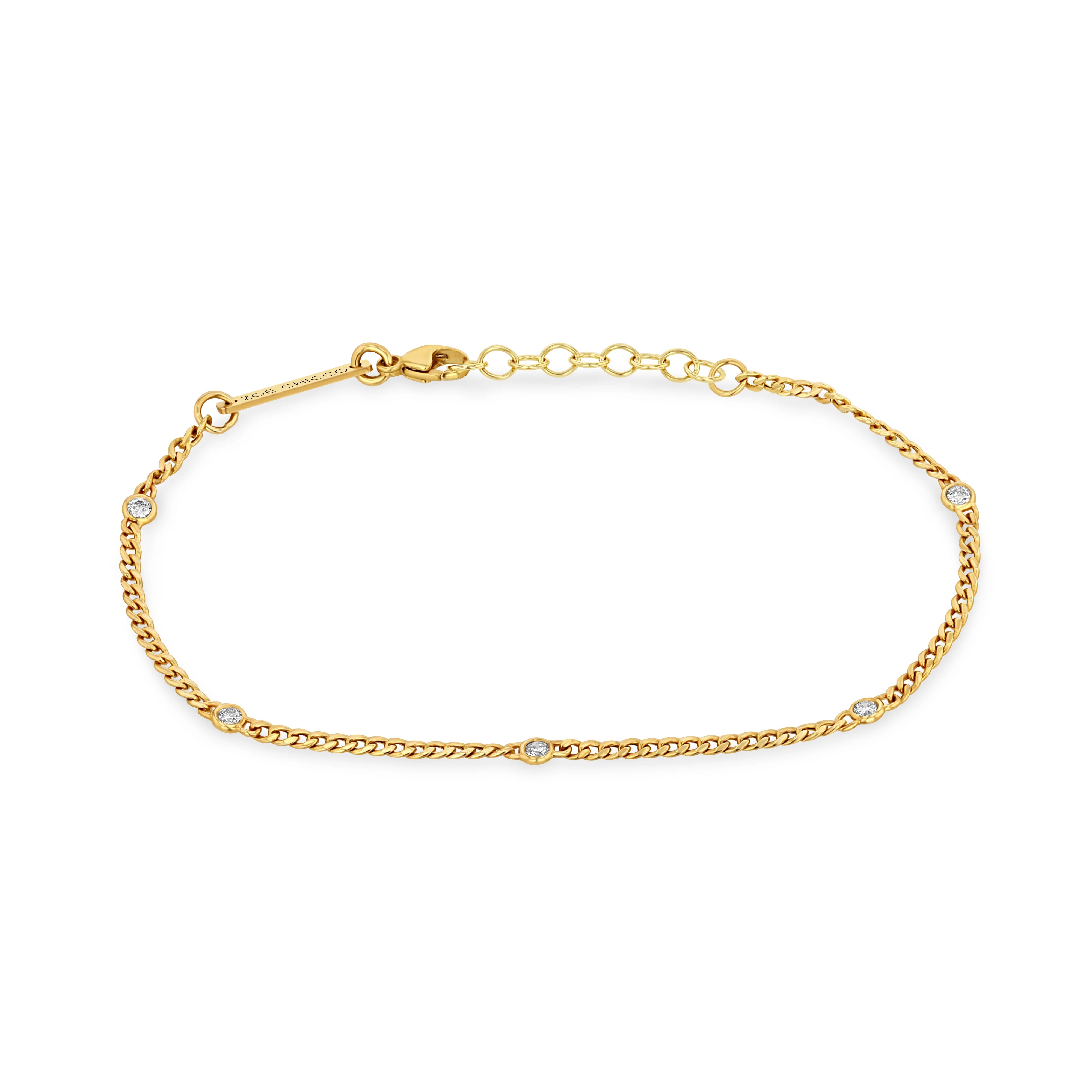 Extra Small Curb Chain Bracelet with Five Floating Diamonds
