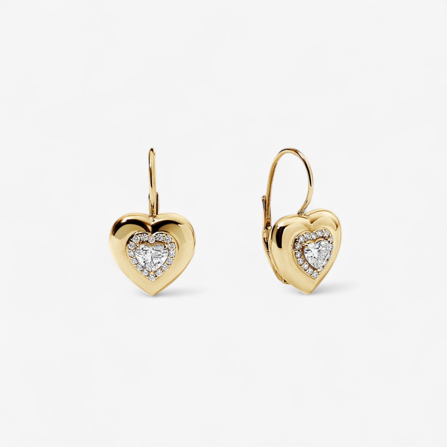Mini Diamond Heart Button Wire Earrings