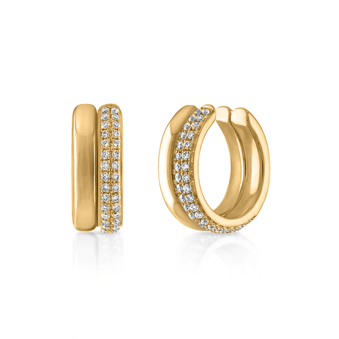 Double Two Row Gold and Pave Ear Cuff