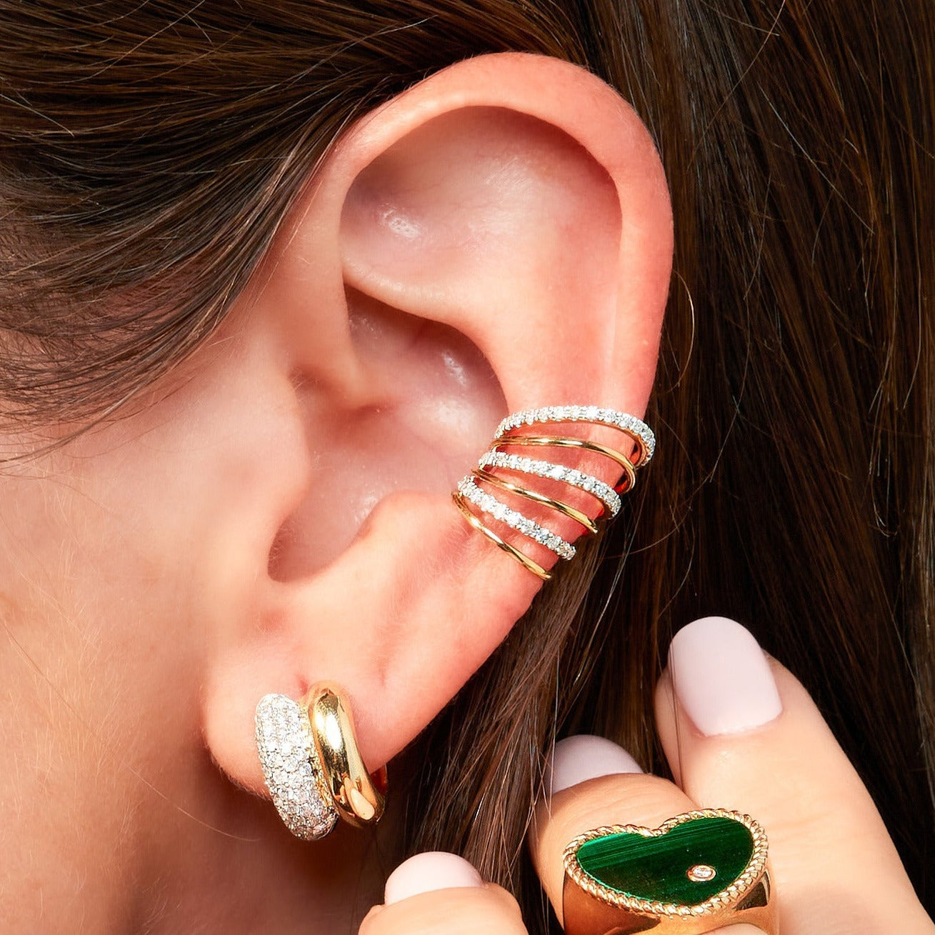 Yvonne Léon hoop pearl stud earrings - Gold
