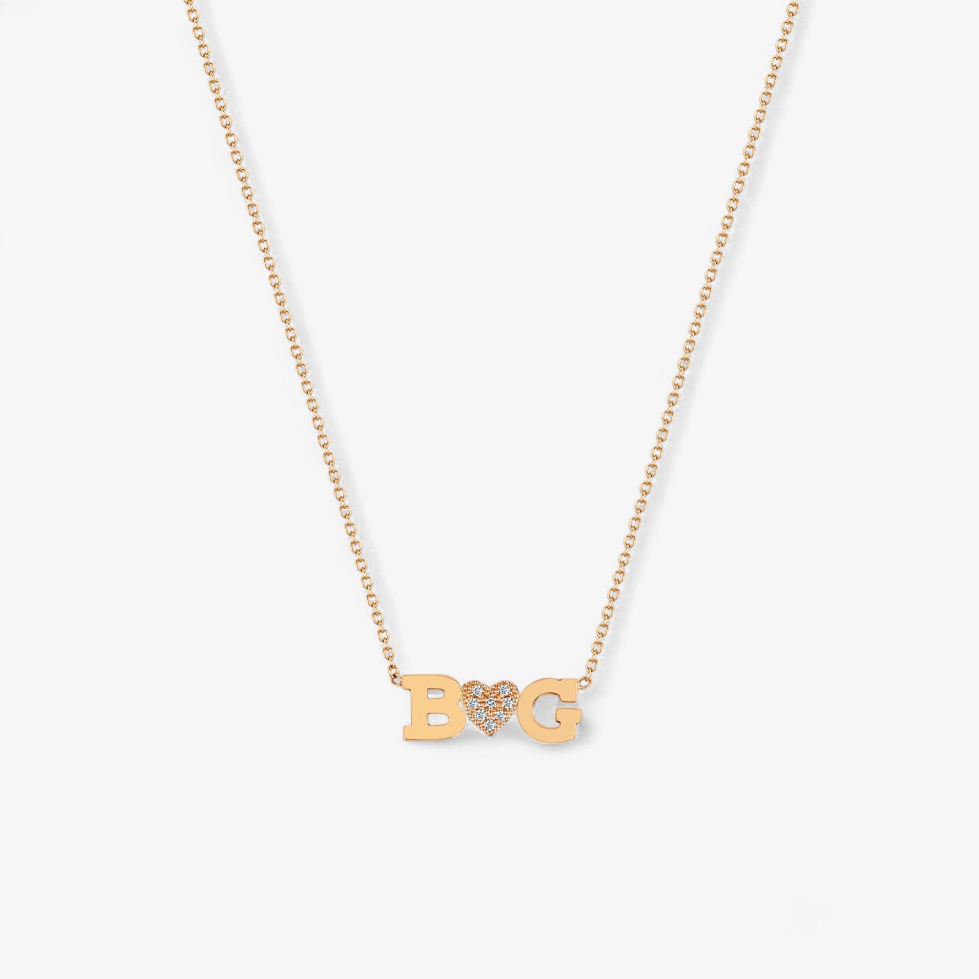 Double Letter Necklace with Pave Heart