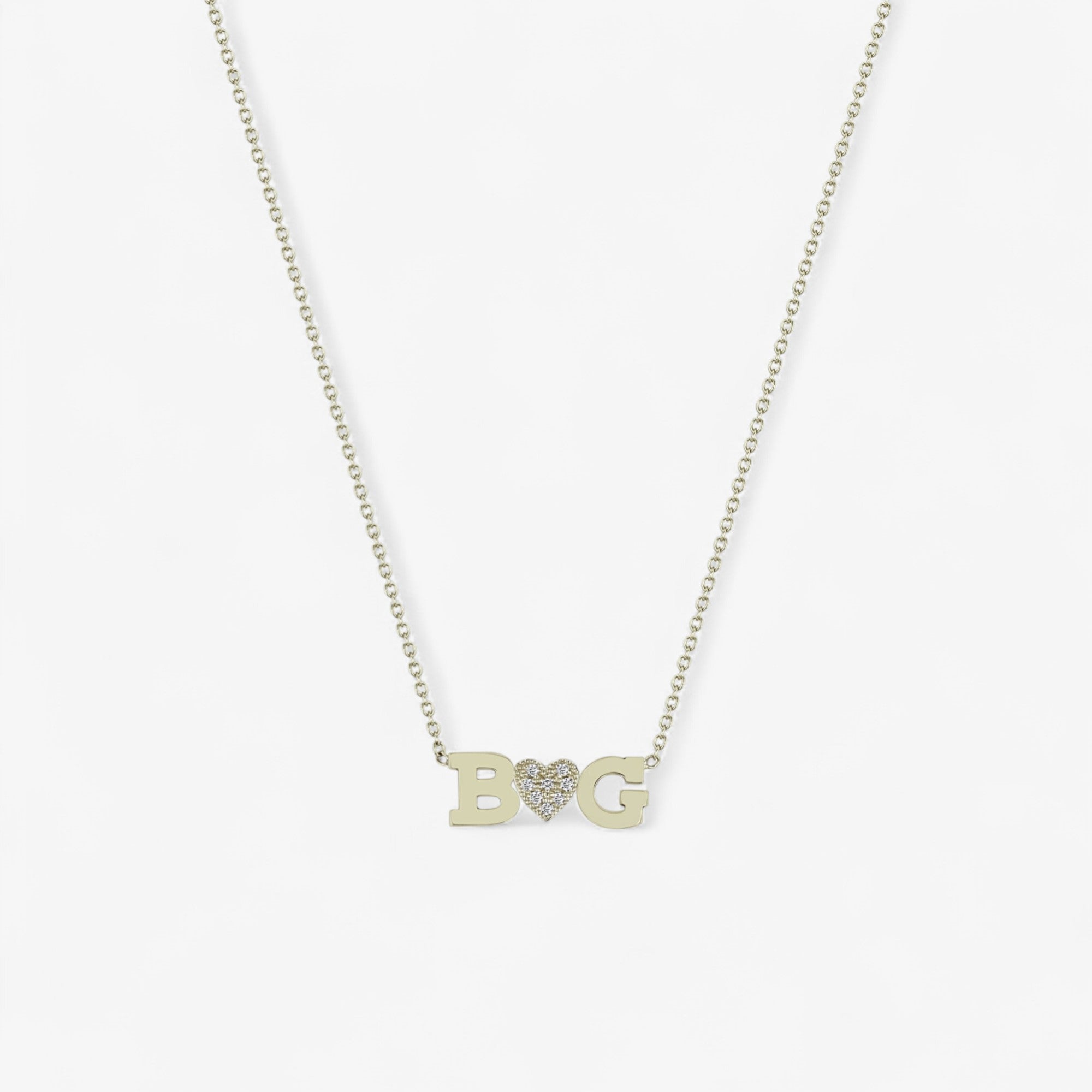Double Letter Necklace with Pave Heart