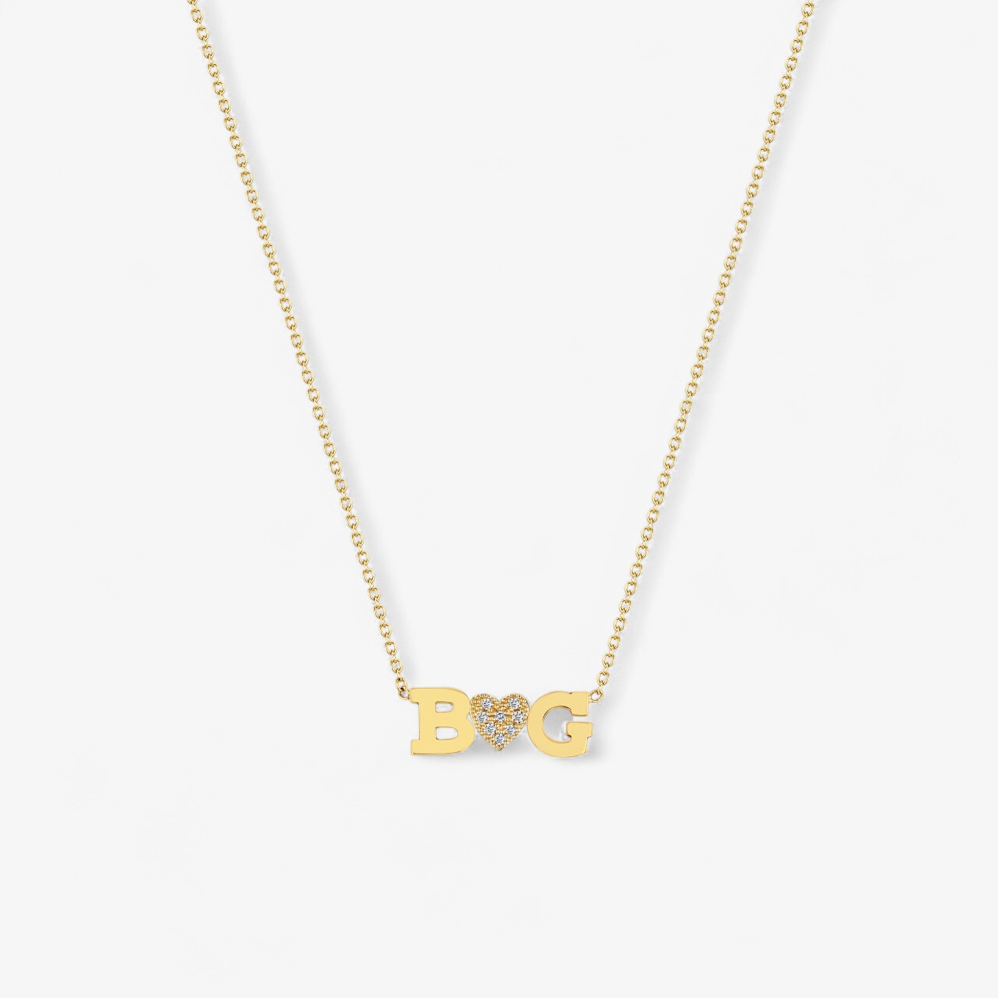 Double Letter Necklace with Pave Heart