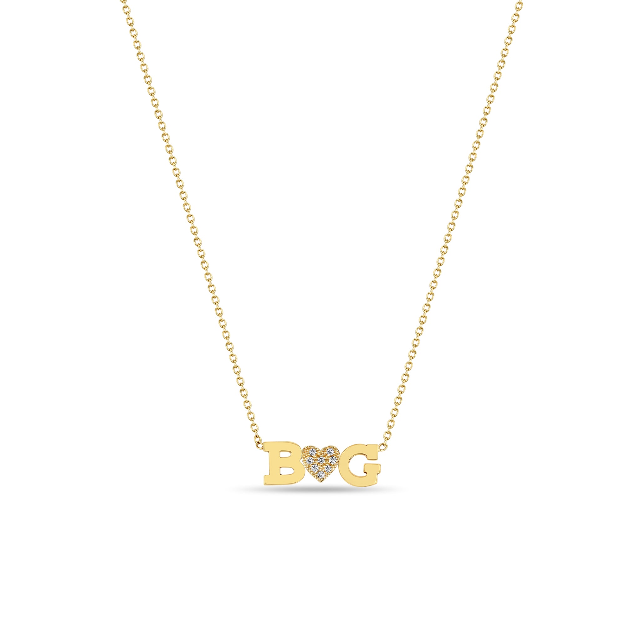 Double Letter Necklace with Pave Heart
