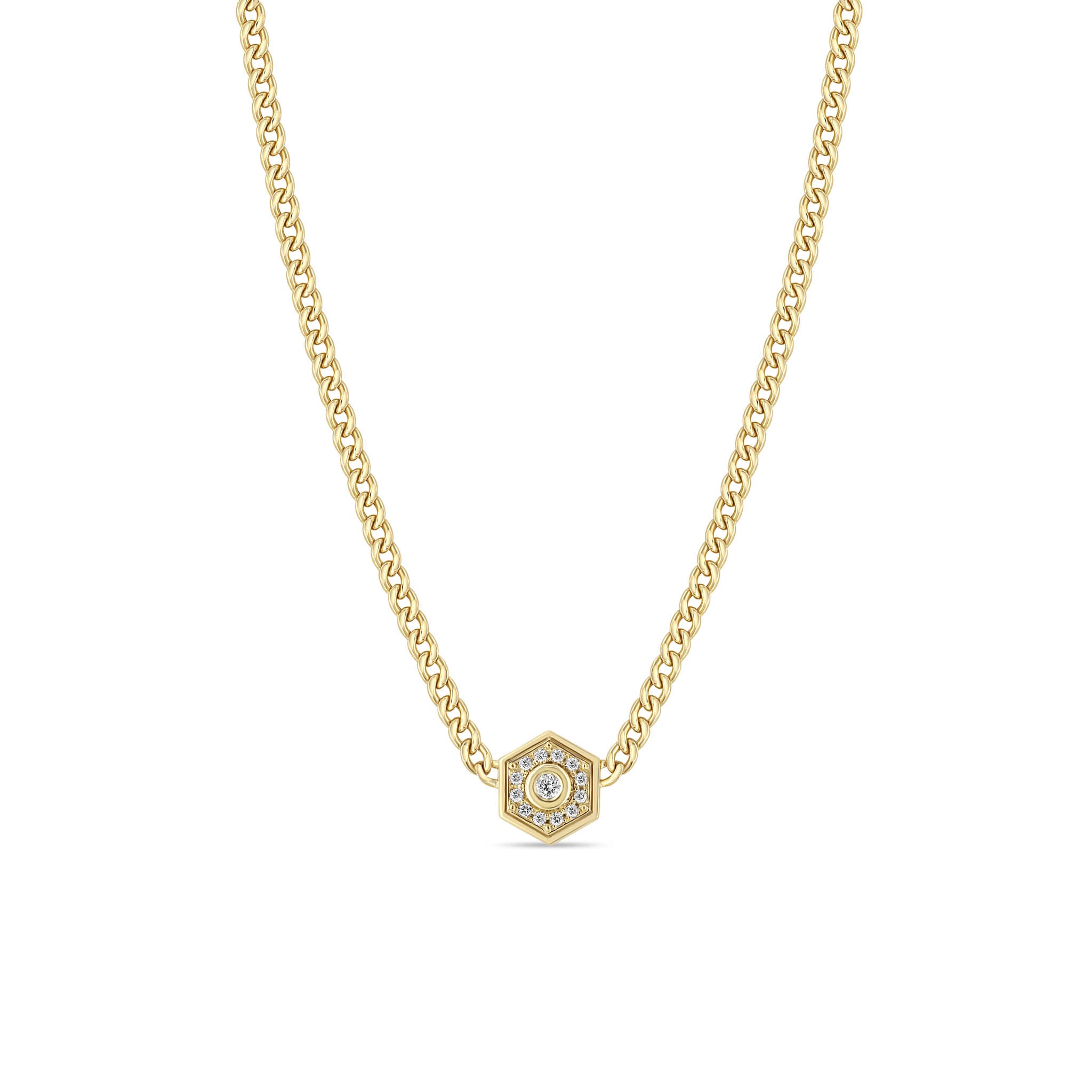 Hexagon Halo Curb Chain Necklace